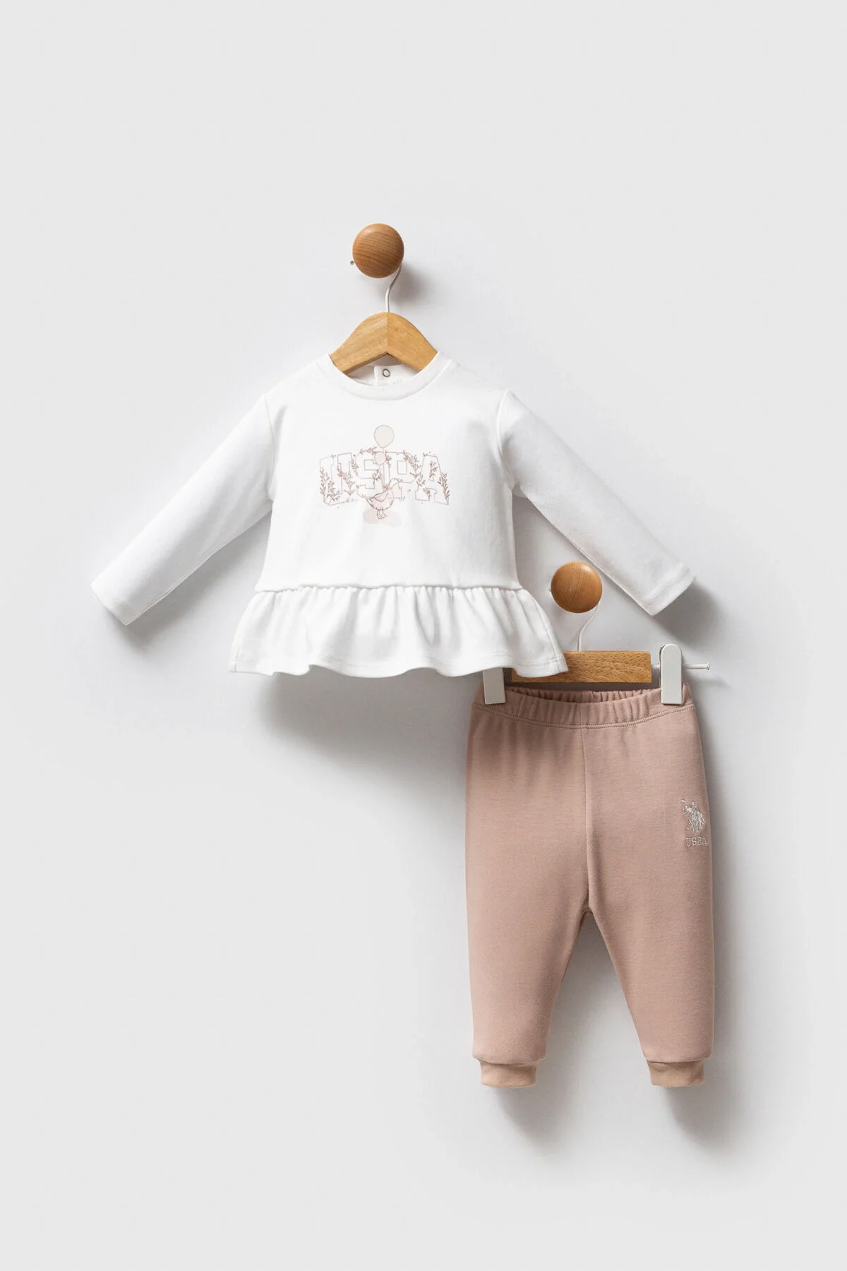 Arnetta U.S. Polo Assn Kız Bebek Beyaz Takım Bebek Takımları Toptan