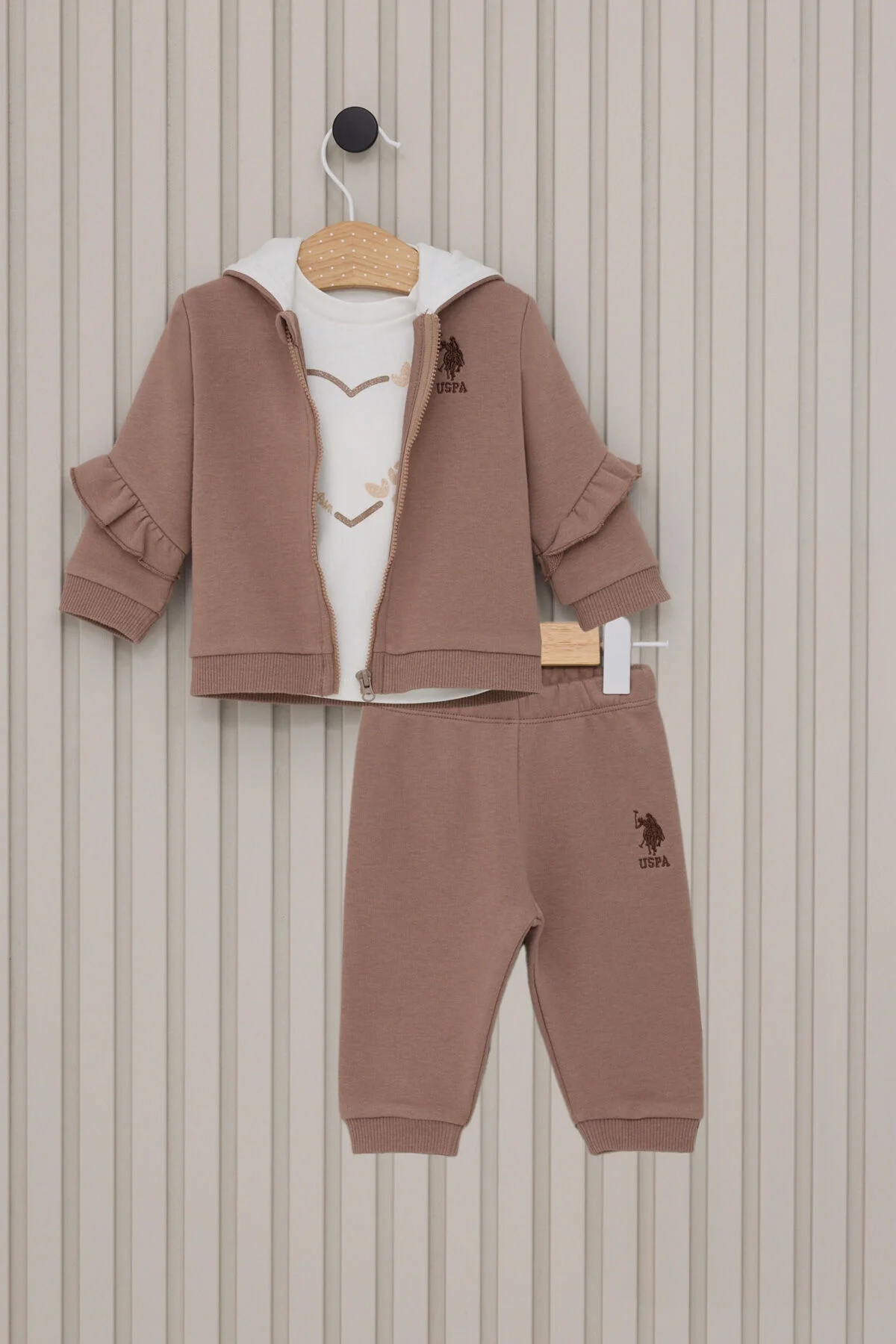 Arnetta U.S. Polo Assn Kız Bebek Kahverengi Takım Bebek Takımları Toptan