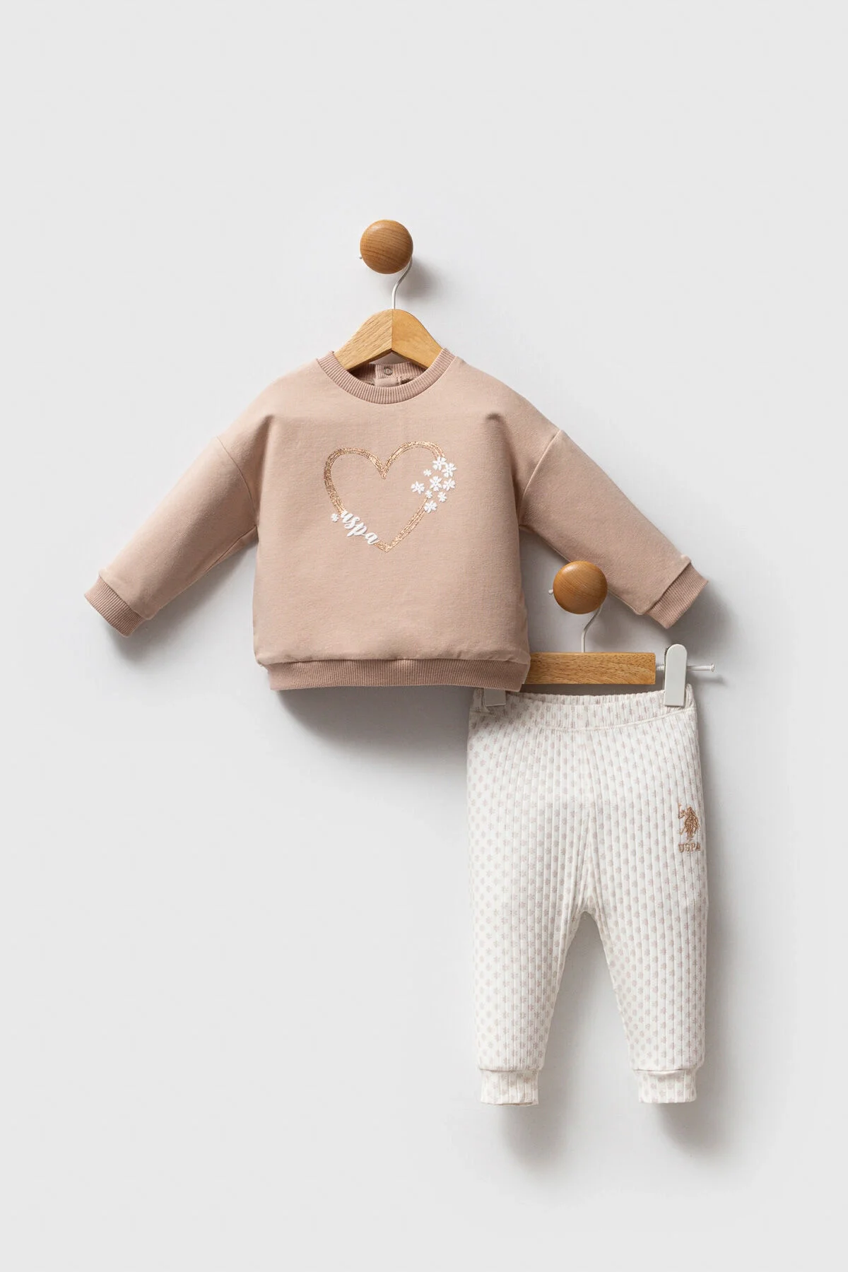 Arnetta U.S. Polo Assn Kız Bebek Kahverengi Takım Bebek Takımları Toptan