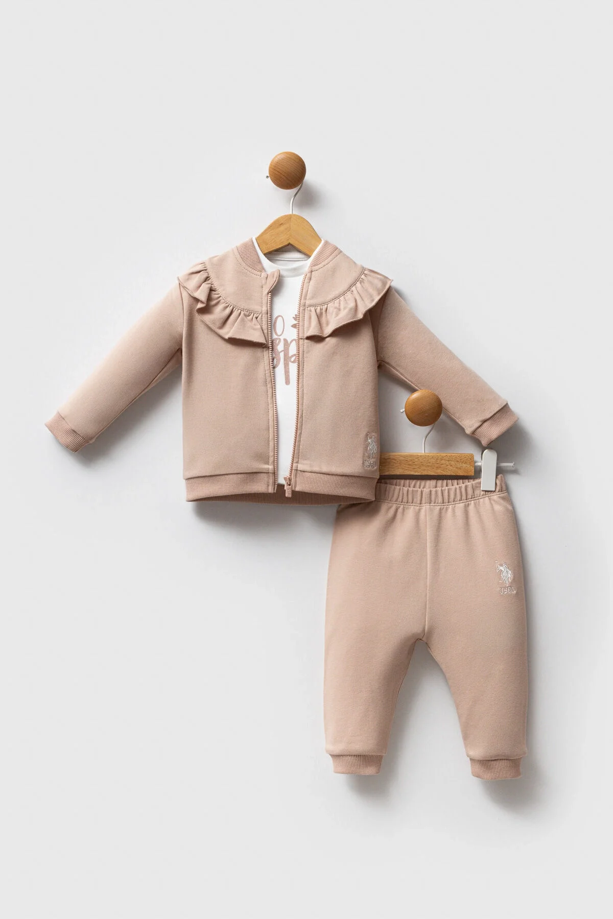 Arnetta U.S. Polo Assn Kız Bebek Kahverengi Takım Bebek Takımları Toptan