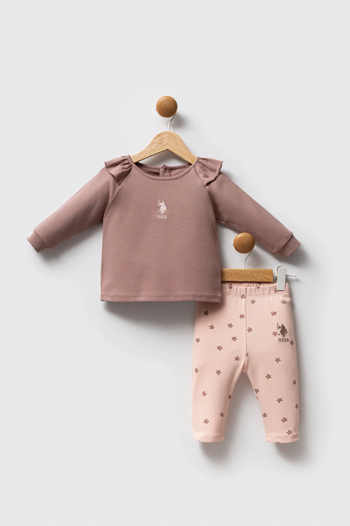 Arnetta U.S. Polo Assn Kız Bebek Kahverengi Takım Bebek Takımları Toptan