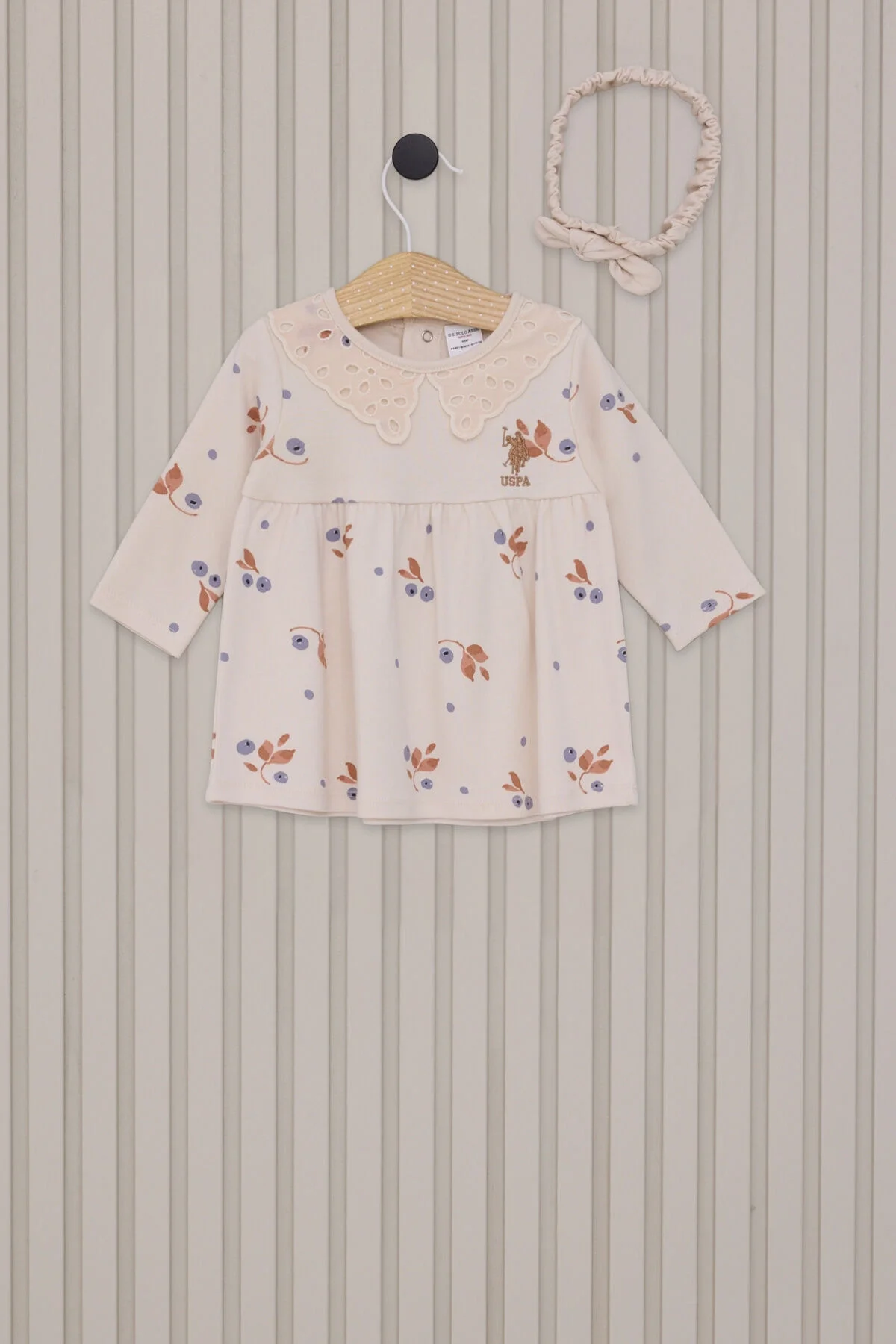 Arnetta U.S. Polo Assn Kız Bebek Krem Elbise Elbise Toptan