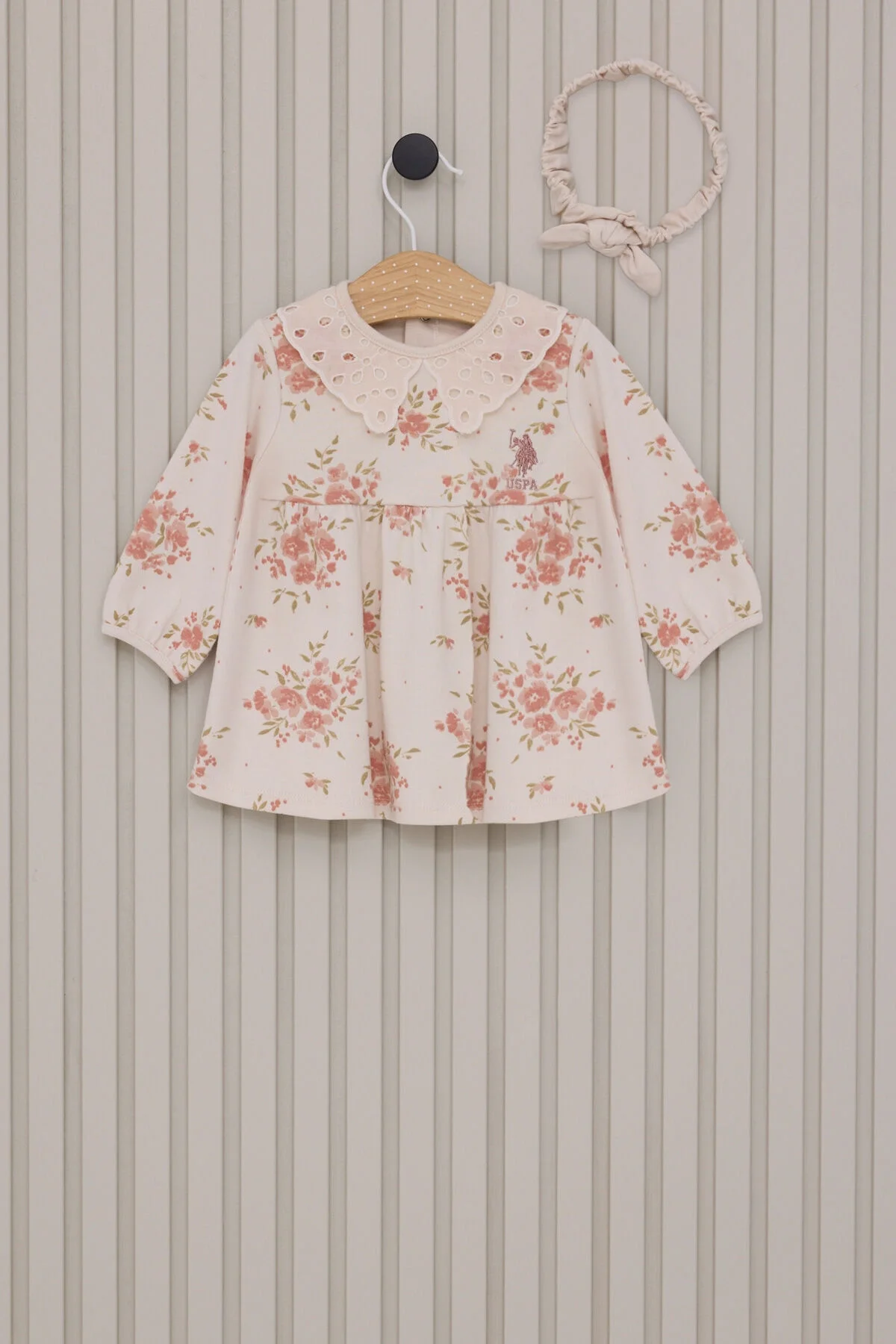 Arnetta U.S. Polo Assn Kız Bebek Krem Elbise Elbise Toptan