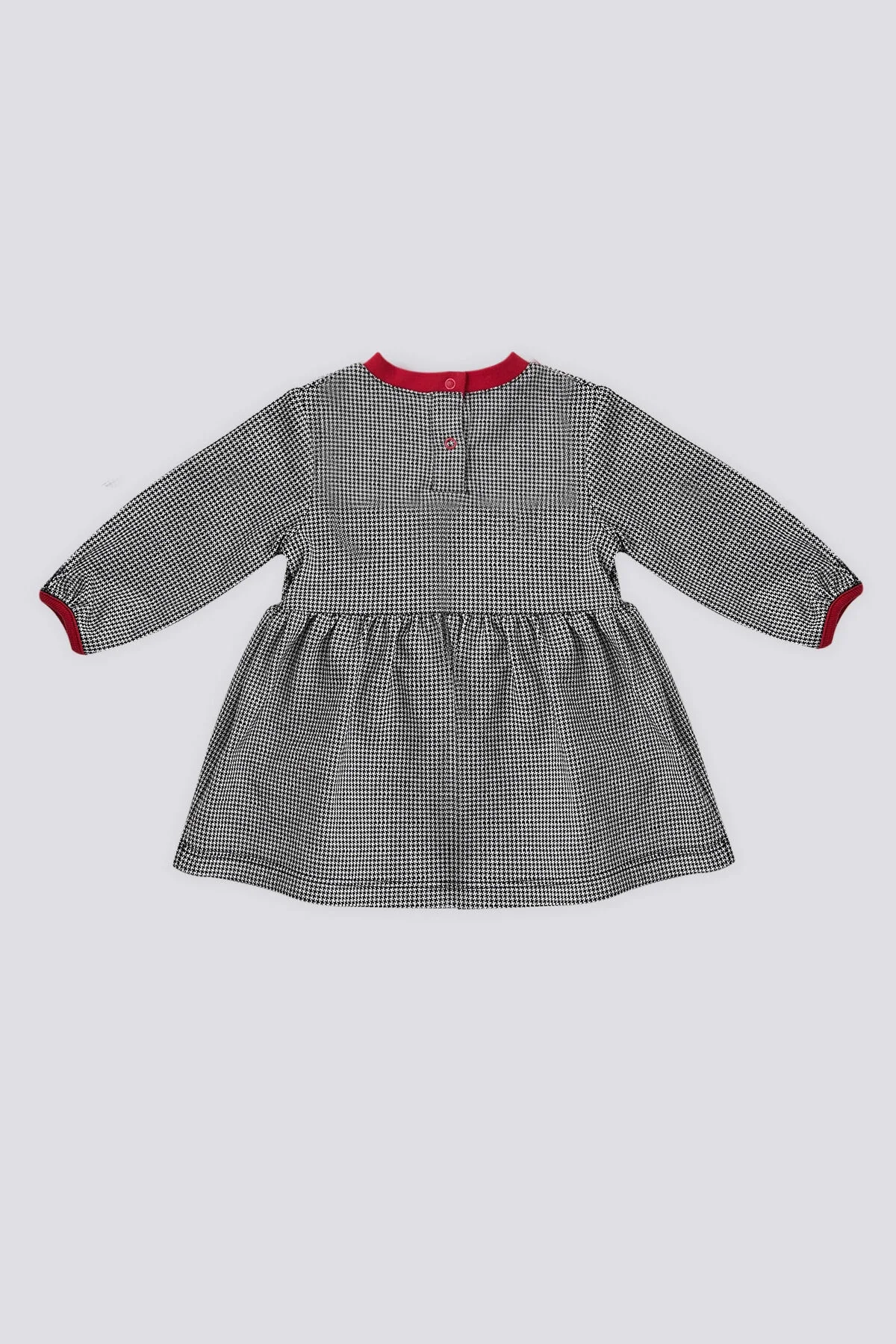 Lacivert kareli U.S. Polo Assn kız bebek elbise, kırmızı yaka ve kollar, marka logosu, eşleşen başband