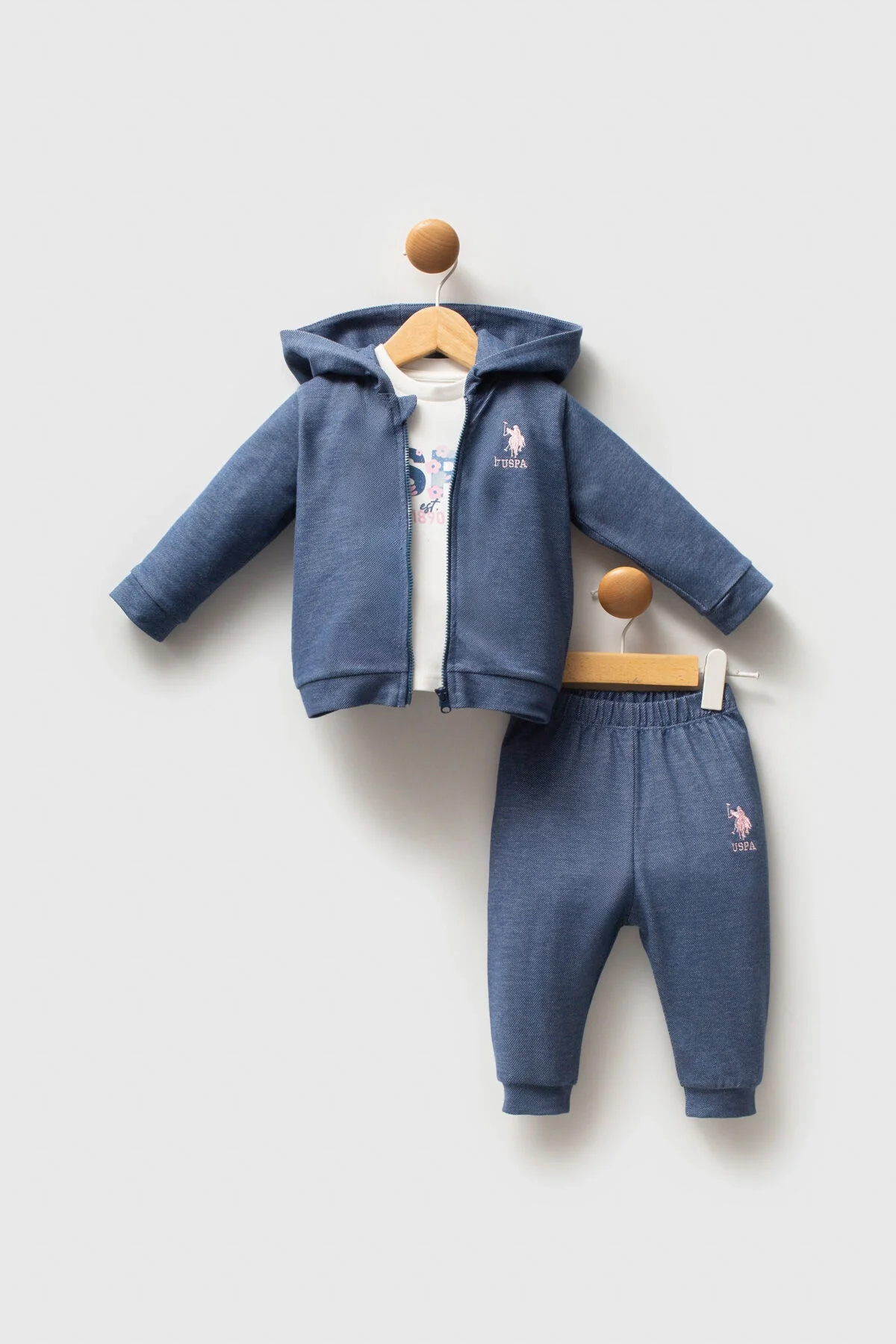 Arnetta U.S. Polo Assn Kız Bebek Mavi Takım Bebek Takımları Toptan