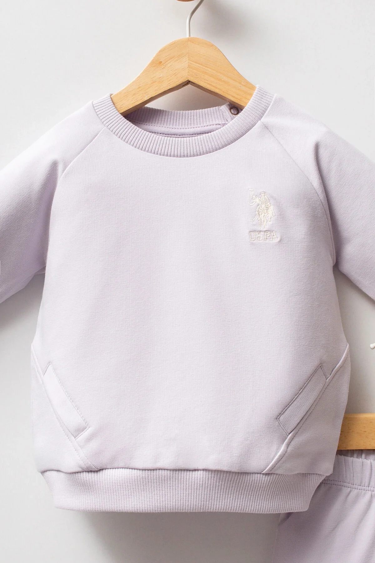 Mor U.S. Polo Assn kız bebek takım elbise, uzun kollu pullover ve elastik pantolon, Arnetta markası, bebek giyim seti