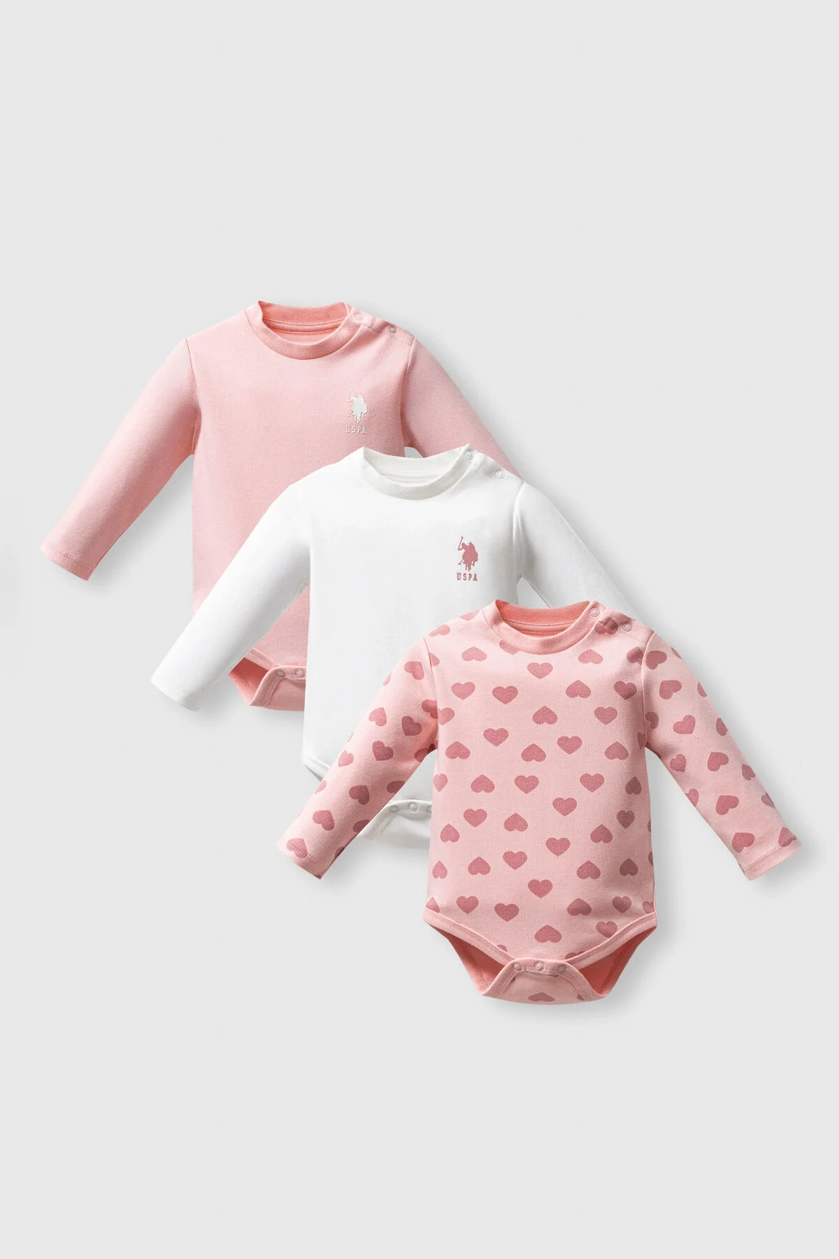 Arnetta U.S. Polo Assn Kız Bebek Pembe 3'lü Body Set Body & Zıbın Toptan
