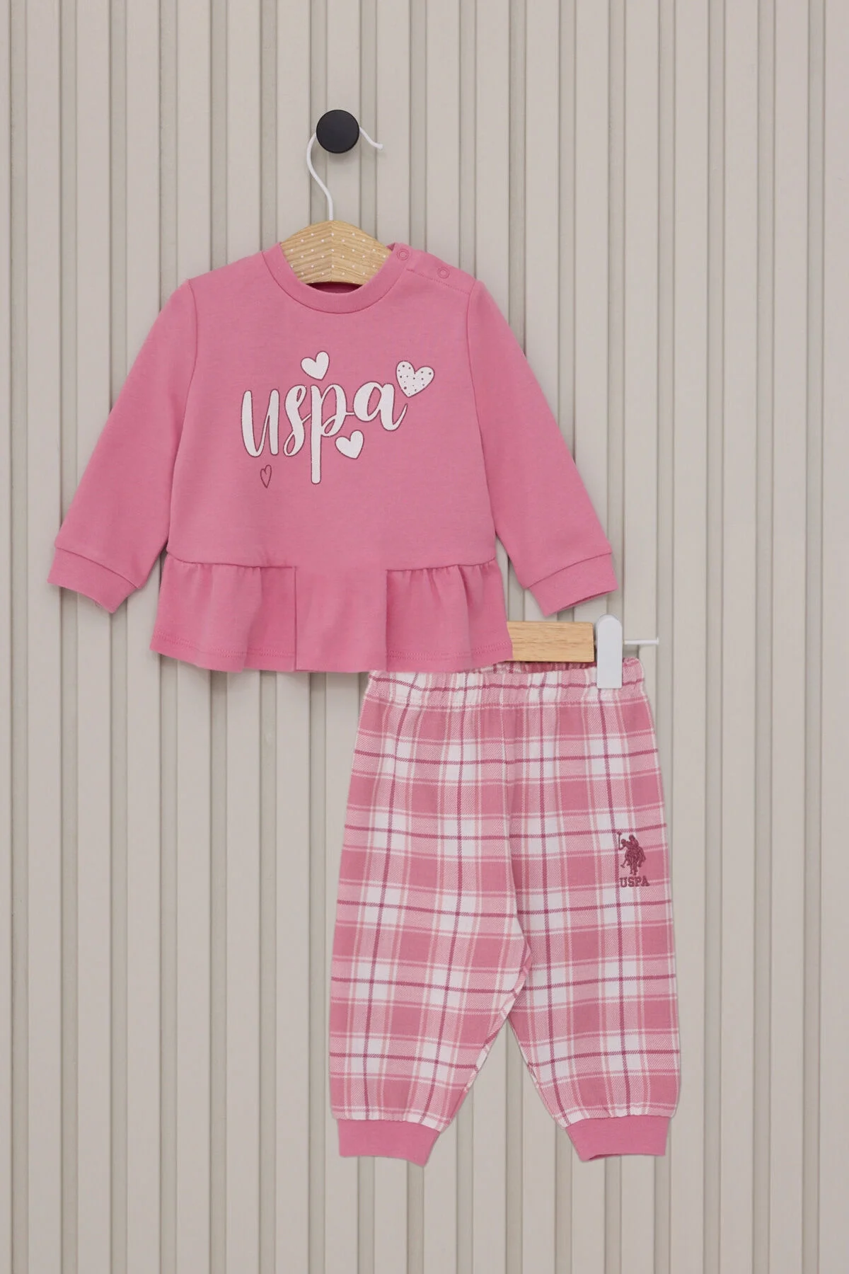 Arnetta U.S. Polo Assn Kız Bebek Pembe Takım Bebek Takımları Toptan