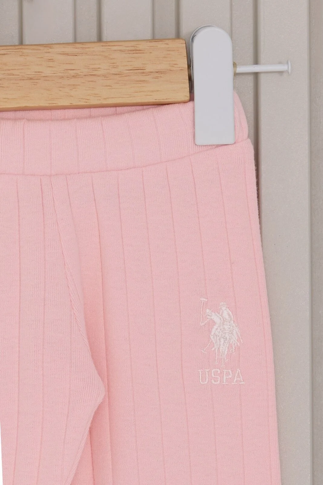 Pembe U.S. Polo Assn kız bebek takım seti, uzun kollu pijama ve şapka, bebek giyimleri toptan
