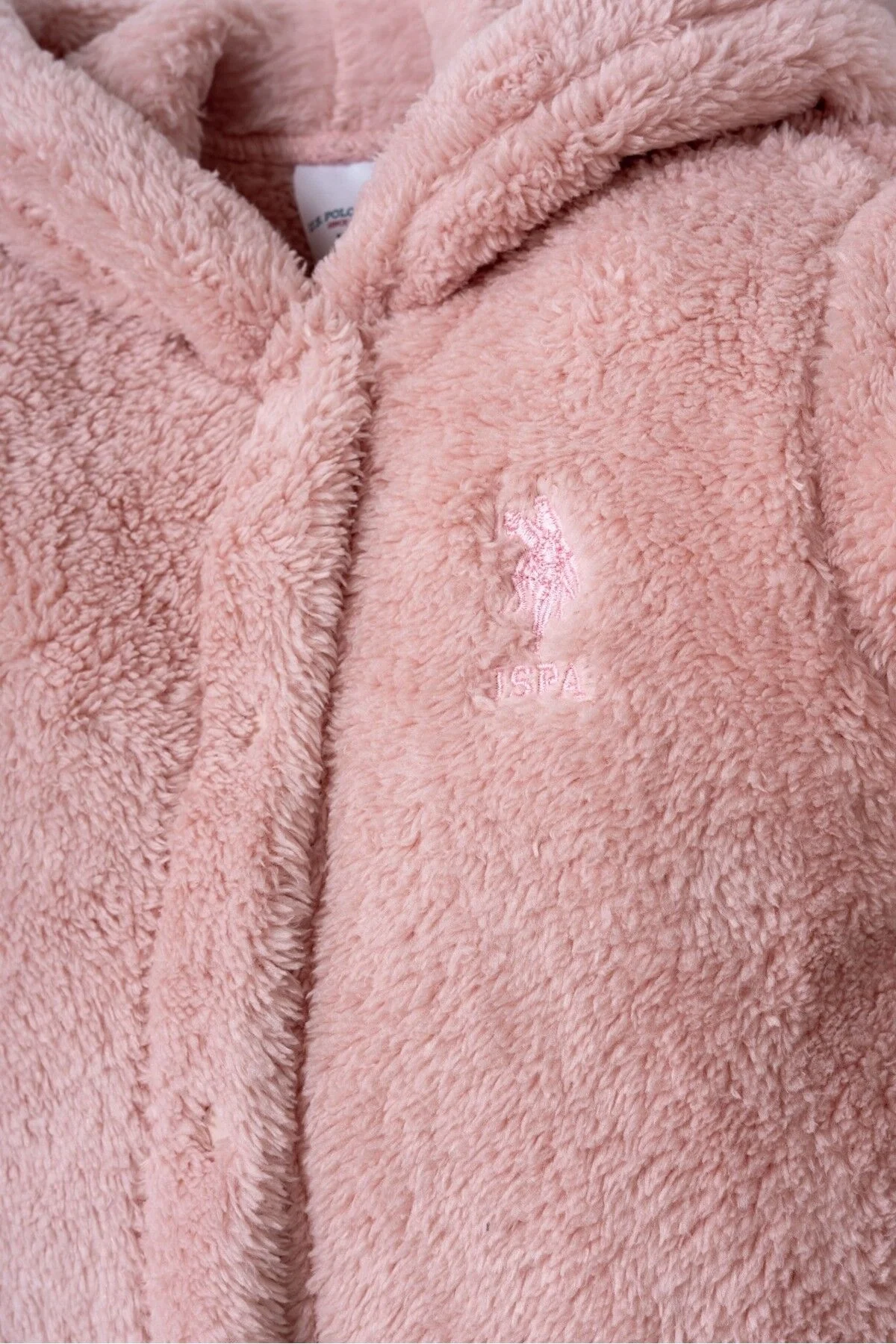 Pembe kürk dokulu bebek takım elbette, kapüşonlu ceket ve pantolon, U.S. Polo Assn marka, bebek giyim seti