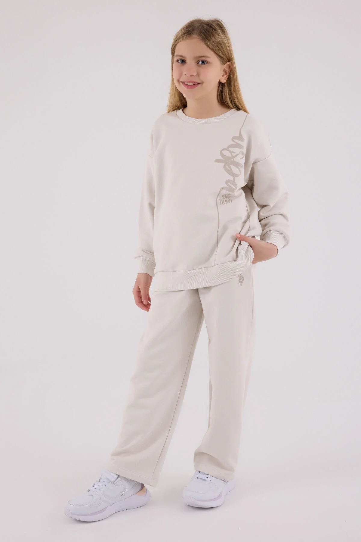Arnetta U.S. Polo Assn Kız Çocuk Beyaz Eşofman Takımı Eşofman Takımı Toptan