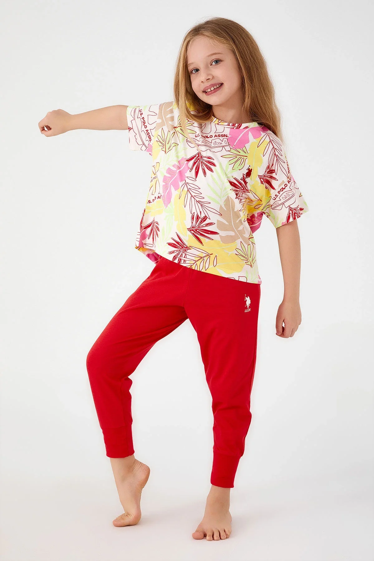 Arnetta U.S. Polo Assn Kız Çocuk Beyaz Pijama Takımı Pijama Takımı Toptan