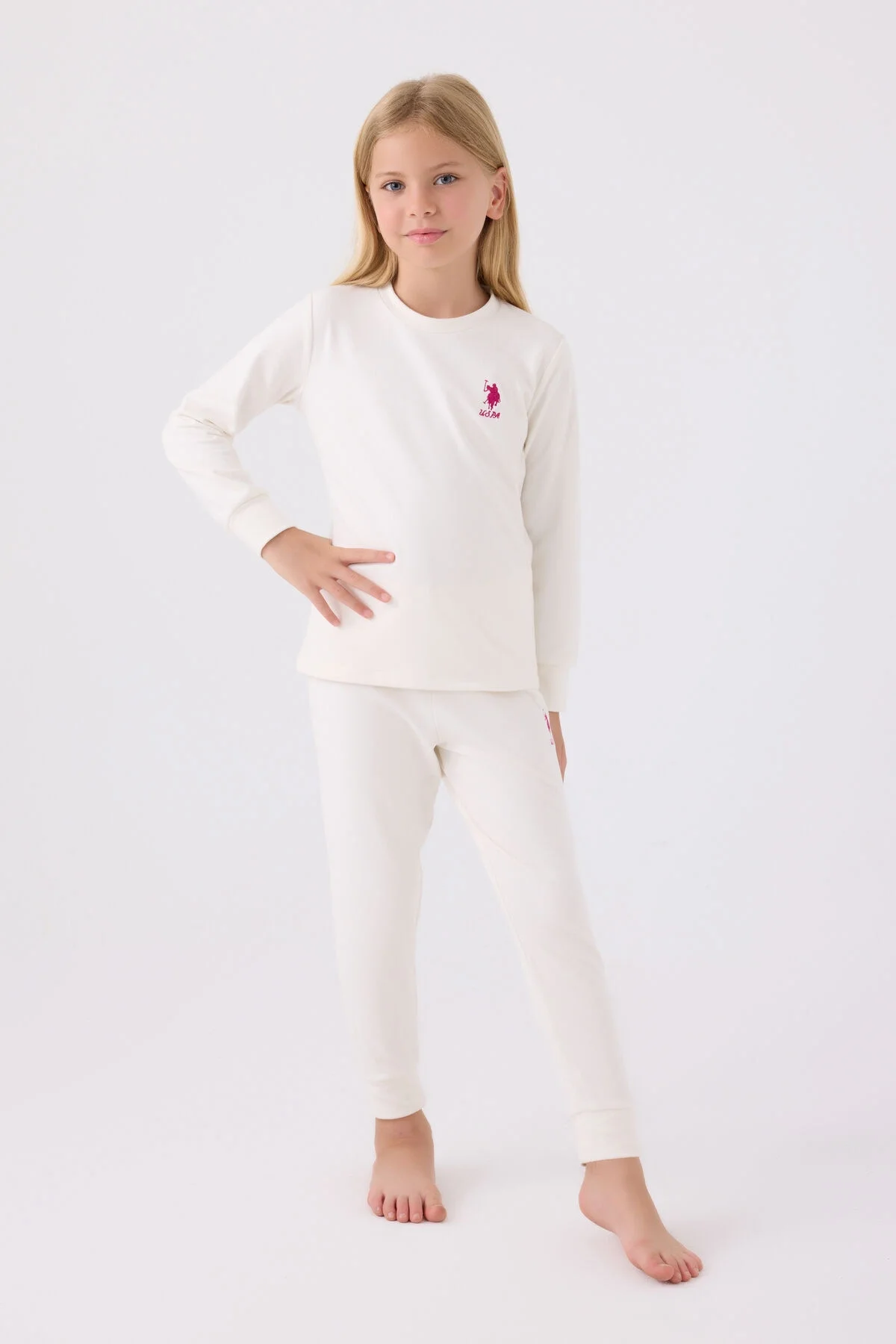 Arnetta U.S. Polo Assn Kız Çocuk Beyaz Pijama Takımı Pijama Takımı Toptan