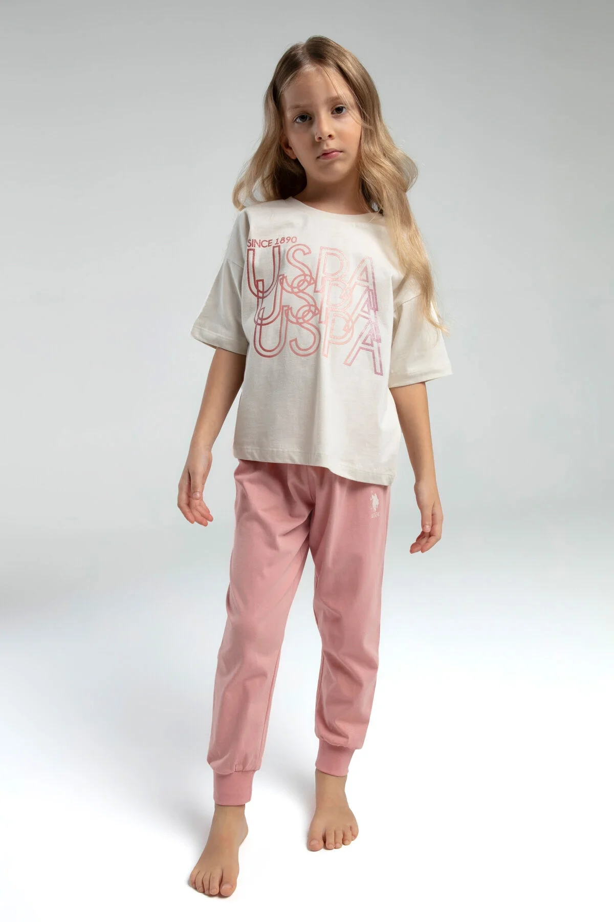 Arnetta U.S. Polo Assn Kız Çocuk Beyaz Pijama Takımı Pijama Takımı Toptan