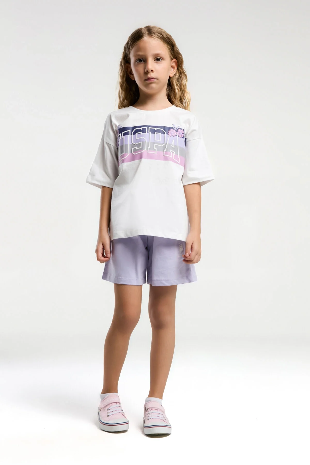 Arnetta U.S. Polo Assn Kız Çocuk Beyaz Şort Takım Şort Takım Toptan