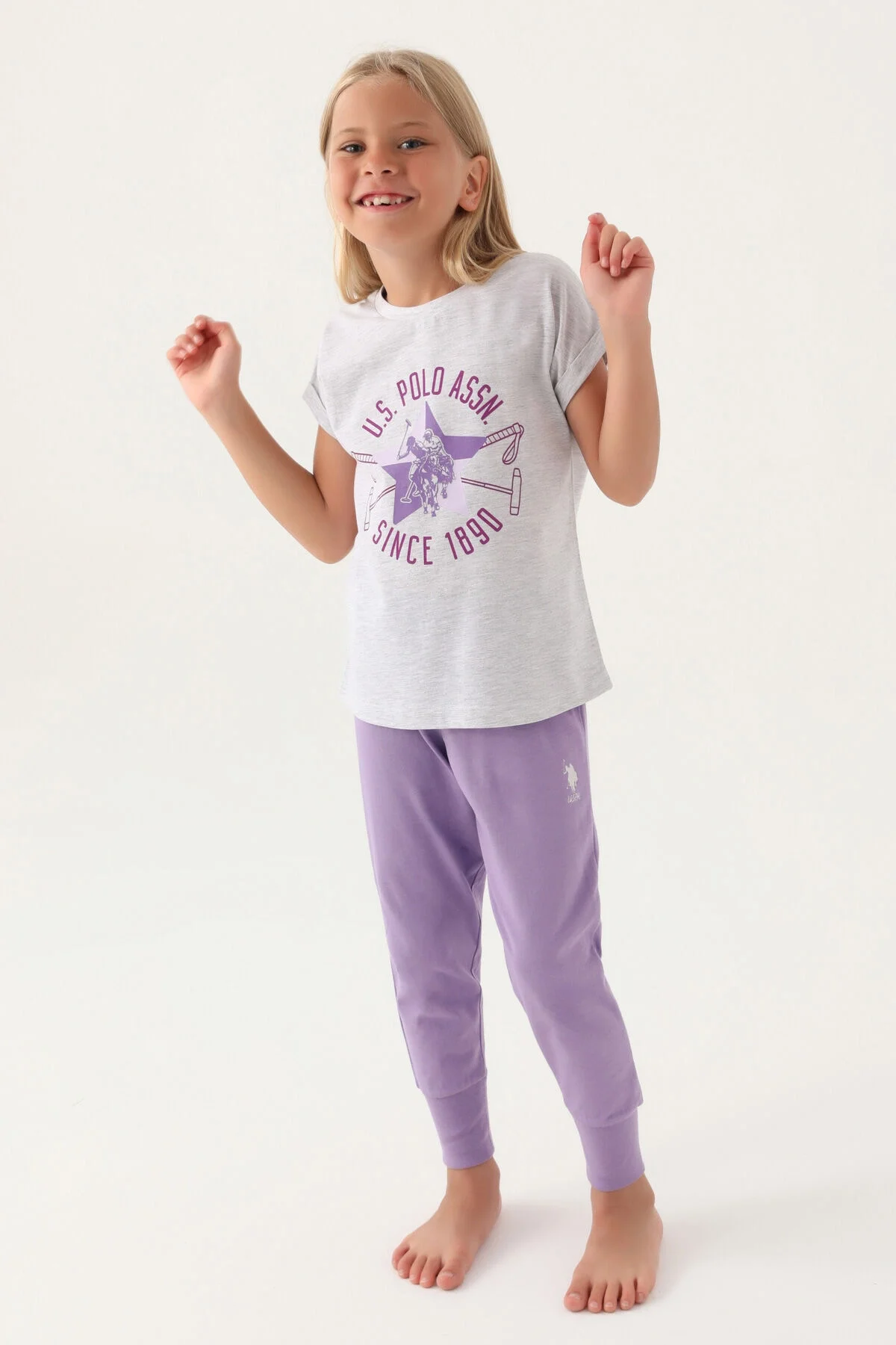 Arnetta U.S. Polo Assn Kız Çocuk Gri Pijama Takımı Pijama Takımı Toptan