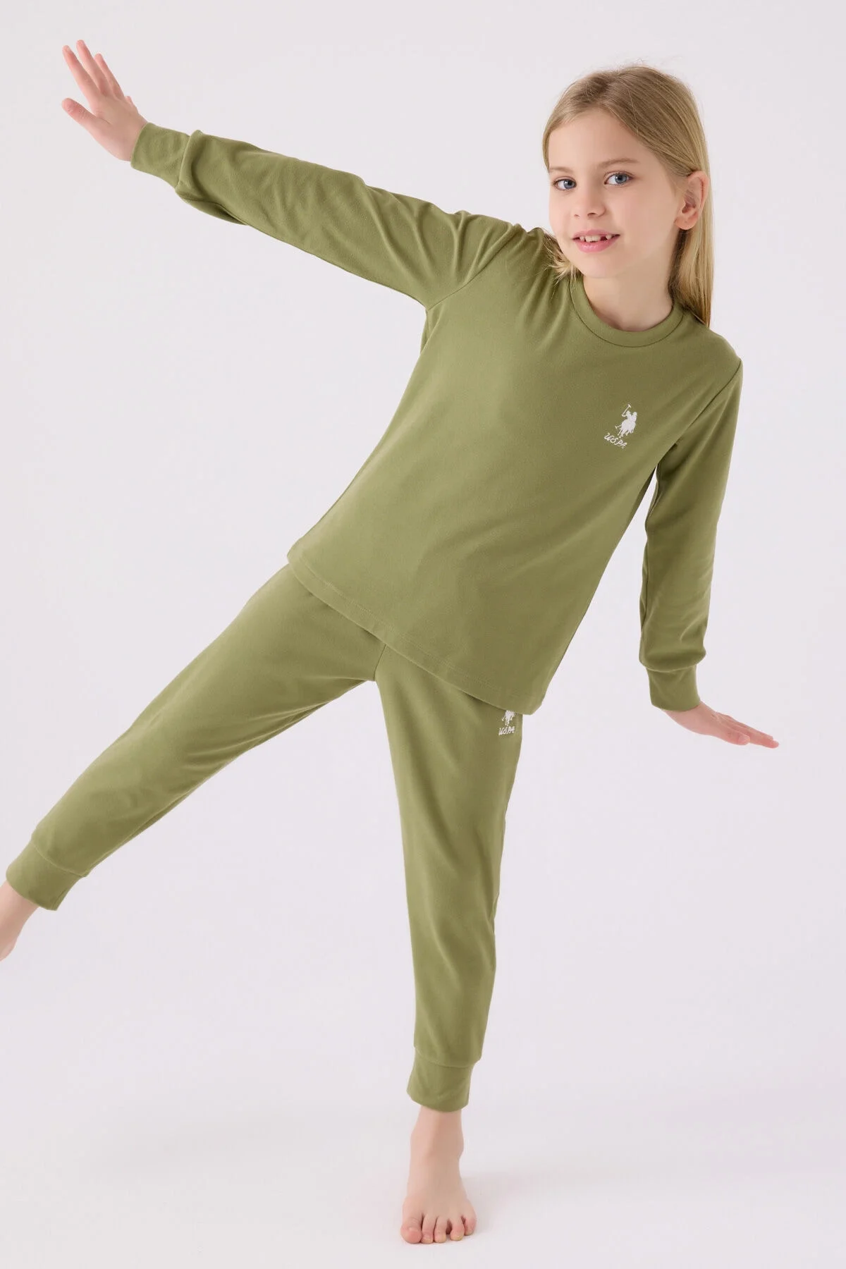 Arnetta U.S. Polo Assn Kız Çocuk Haki Pijama Takımı Pijama Takımı Toptan