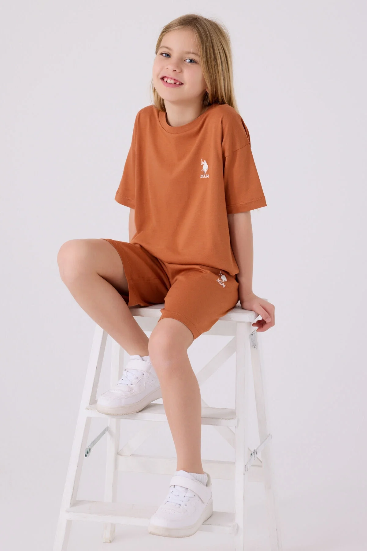 Arnetta U.S. Polo Assn Kız Çocuk Kahverengi Bermuda Takım Bermuda Takım Toptan