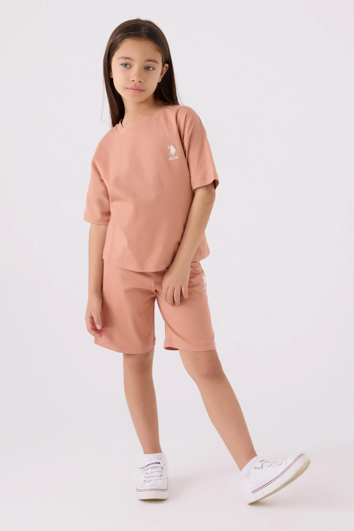 Arnetta U.S. Polo Assn Kız Çocuk Kahverengi Bermuda Takım Bermuda Takım Toptan