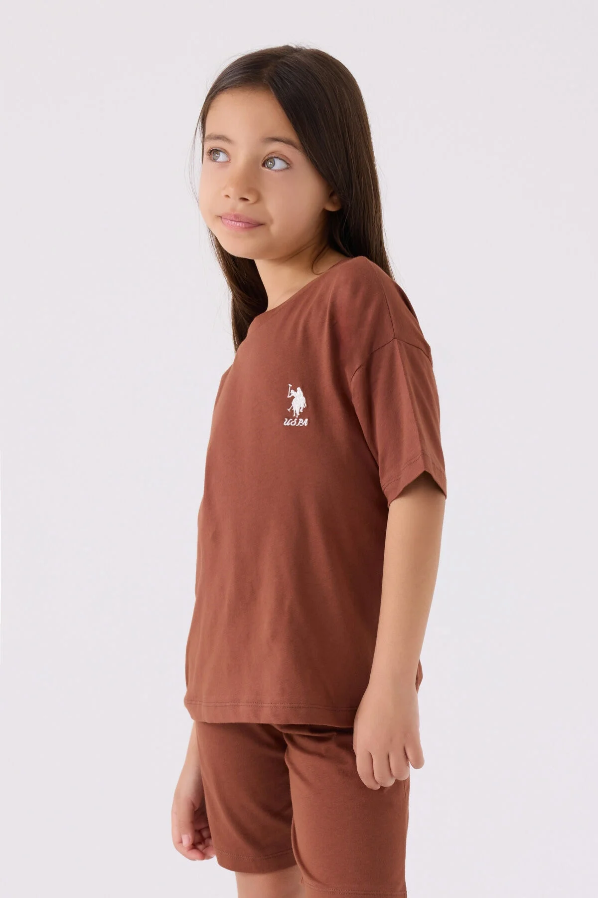 U.S. Polo Assn Kız Çocuk Kahverengi Bermuda Takım