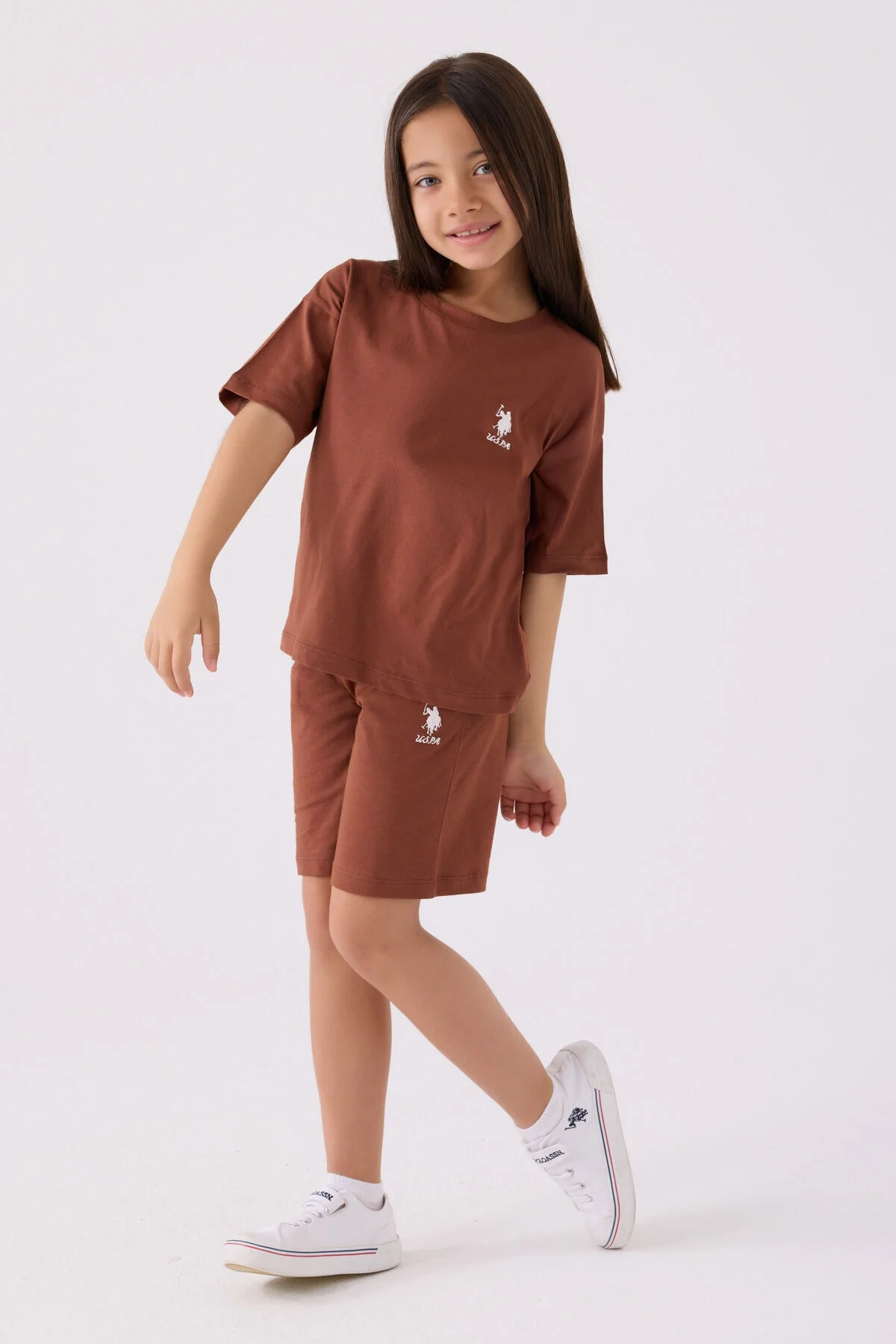Arnetta U.S. Polo Assn Kız Çocuk Kahverengi Bermuda Takım Bermuda Takım Toptan