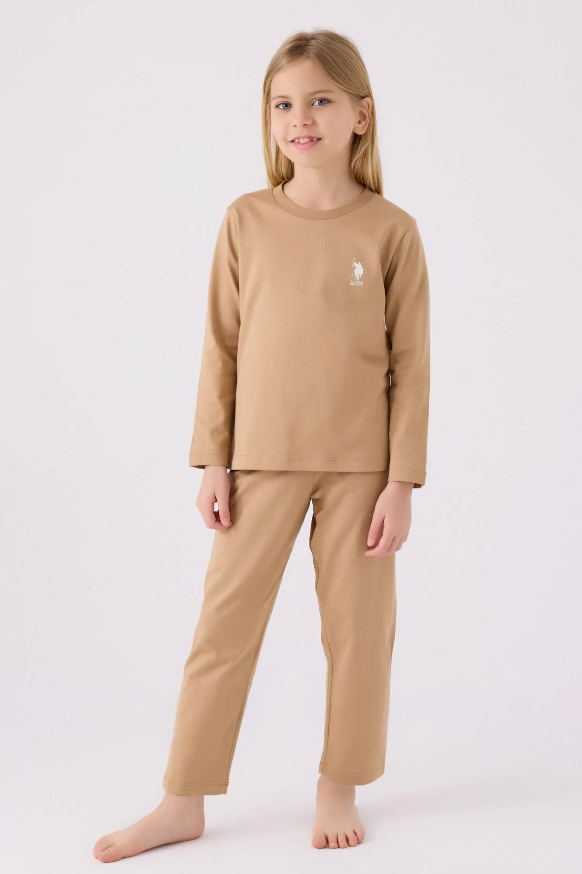Arnetta U.S. Polo Assn Kız Çocuk Kahverengi Pijama Takımı Pijama Takımı Toptan