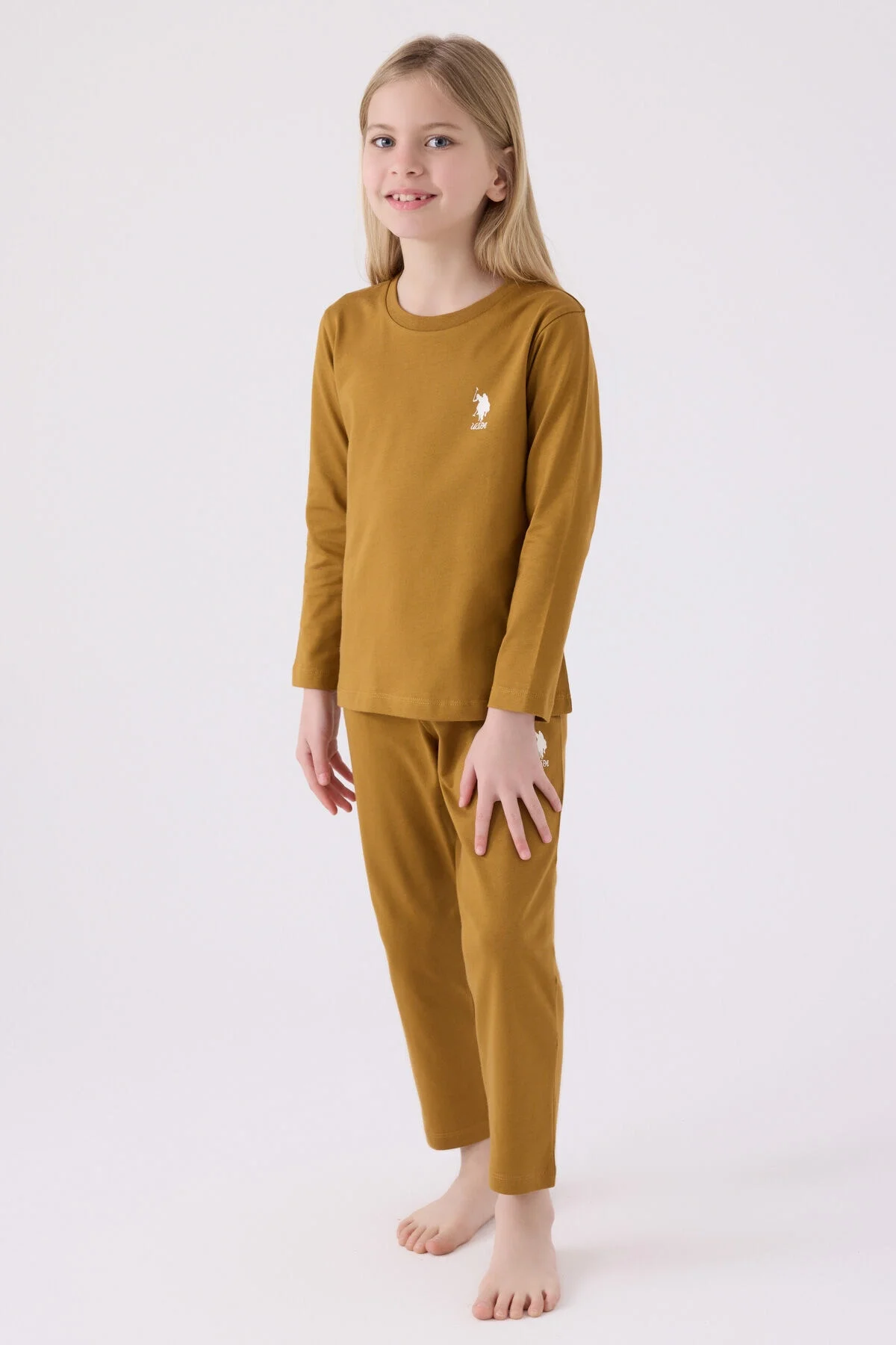 Arnetta U.S. Polo Assn Kız Çocuk Kahverengi Pijama Takımı Pijama Takımı Toptan