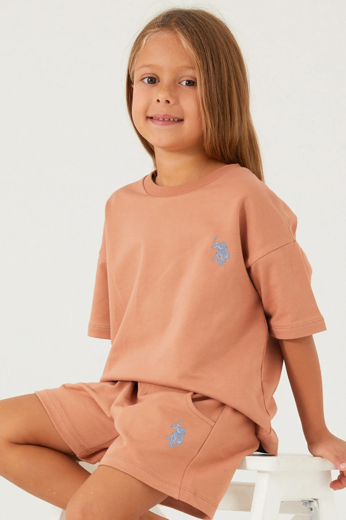 Arnetta U.S. Polo Assn Kız Çocuk Kahverengi Şort Takım Şort Takım Toptan