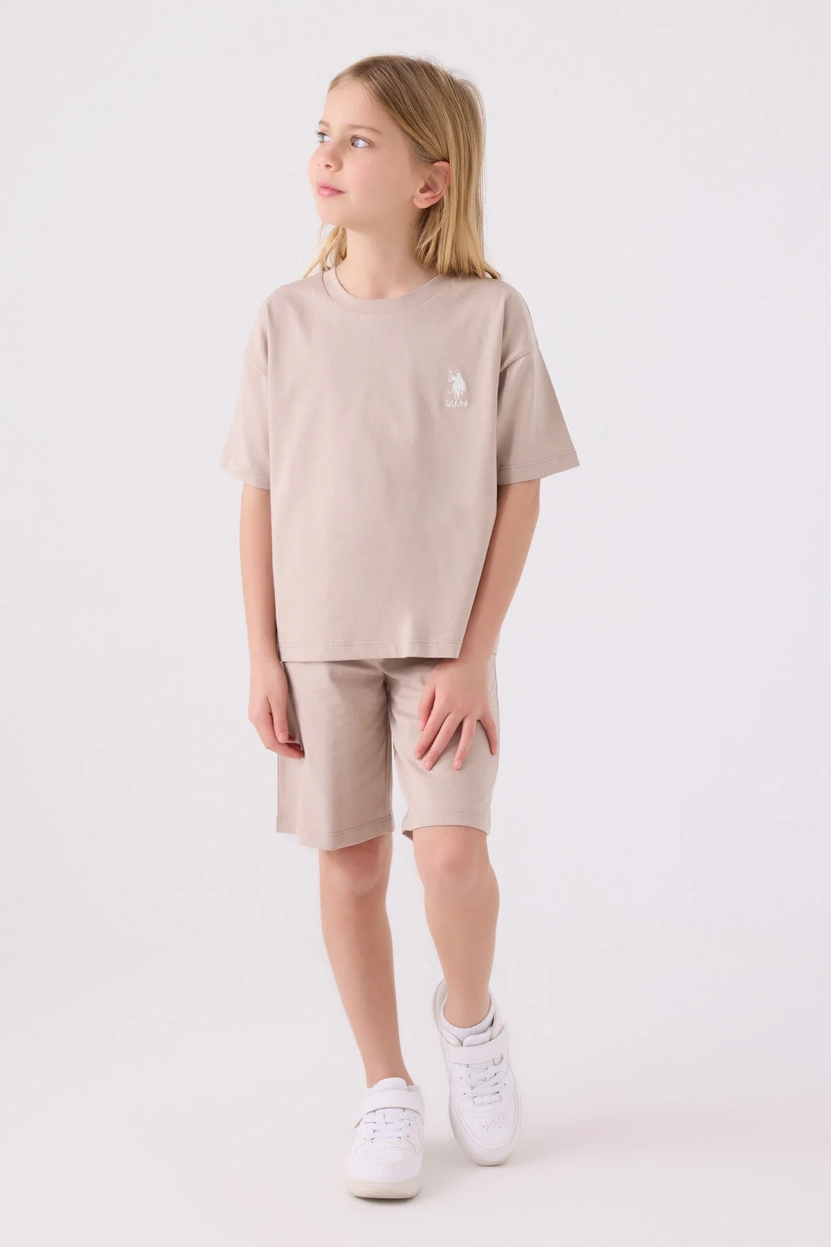 Arnetta U.S. Polo Assn Kız Çocuk Krem Bermuda Takım Bermuda Takım Toptan