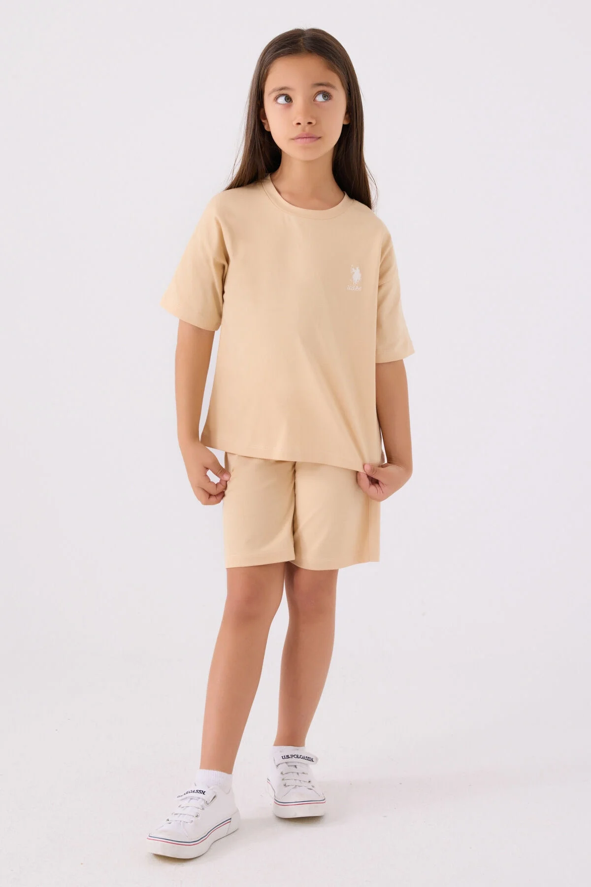 Arnetta U.S. Polo Assn Kız Çocuk Krem Bermuda Takım Bermuda Takım Toptan