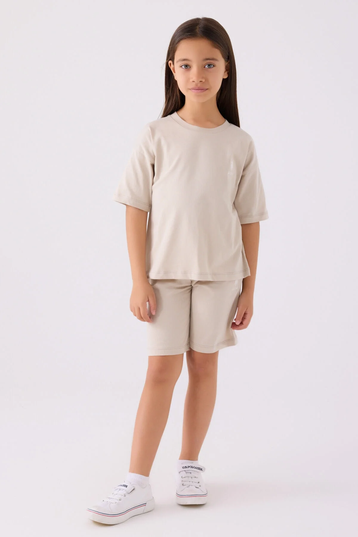 Arnetta U.S. Polo Assn Kız Çocuk Krem Bermuda Takım Bermuda Takım Toptan