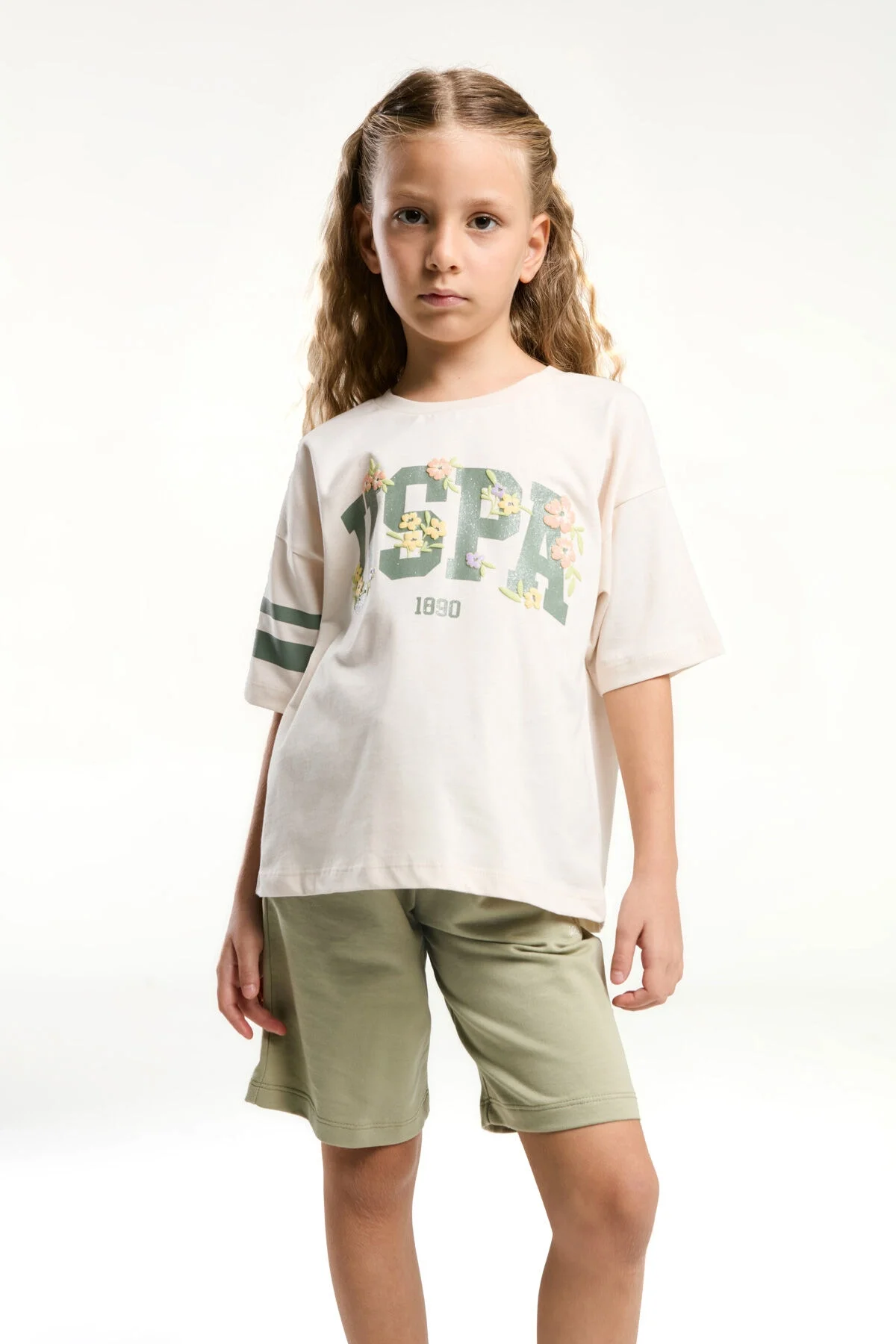 Arnetta U.S. Polo Assn Kız Çocuk Krem Bermuda Takım Bermuda Takım Toptan