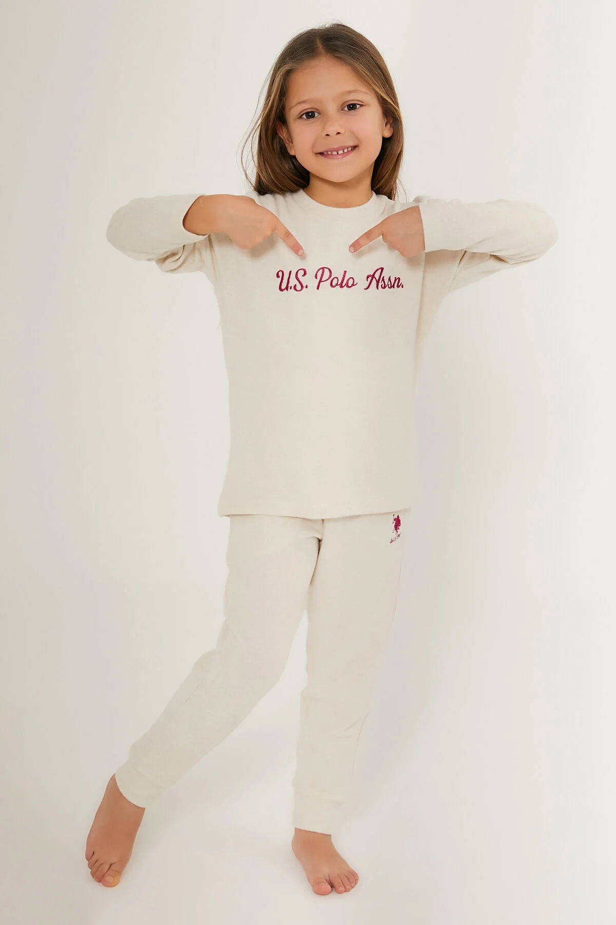 Arnetta U.S. Polo Assn Kız Çocuk Krem Eşofman Takımı Eşofman Takımı Toptan