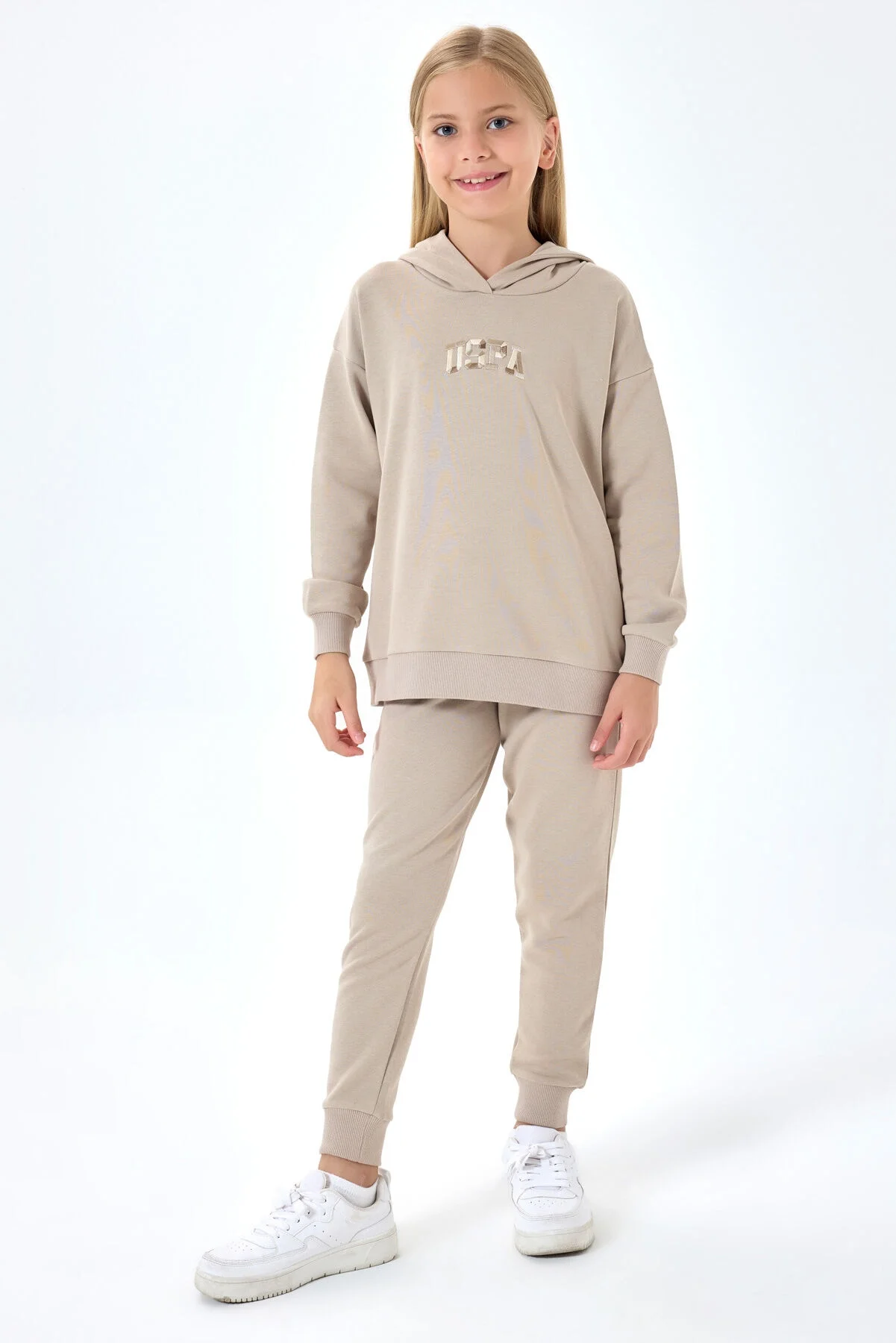 Arnetta U.S. Polo Assn Kız Çocuk Krem Eşofman Takımı Eşofman Takımı Toptan