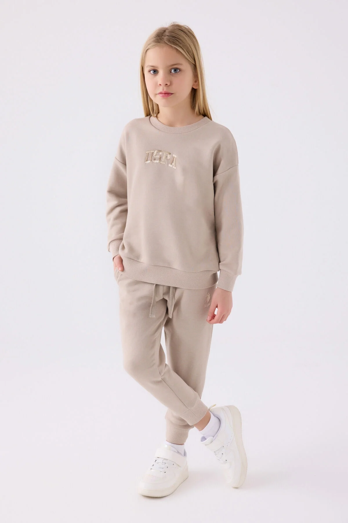 Arnetta U.S. Polo Assn Kız Çocuk Krem Eşofman Takımı Eşofman Takımı Toptan