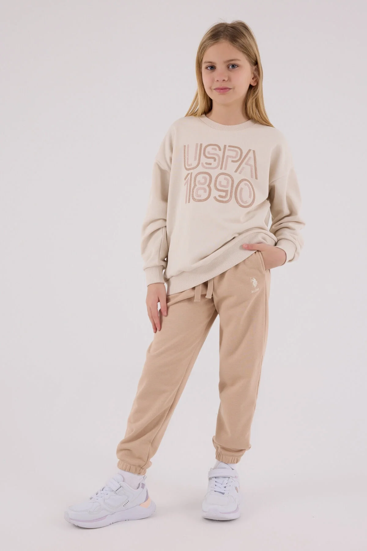 Arnetta U.S. Polo Assn Kız Çocuk Krem Eşofman Takımı Eşofman Takımı Toptan
