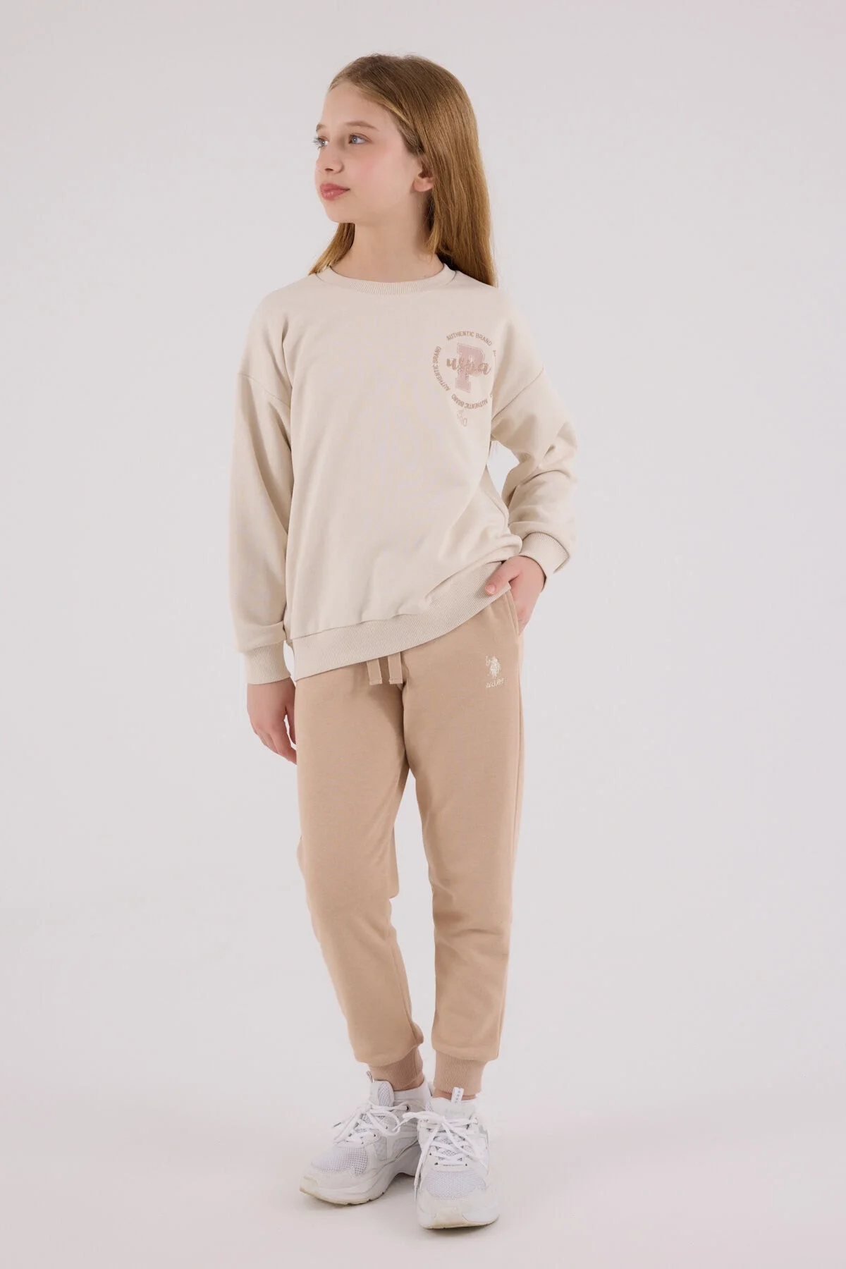 Arnetta U.S. Polo Assn Kız Çocuk Krem Eşofman Takımı Eşofman Takımı Toptan