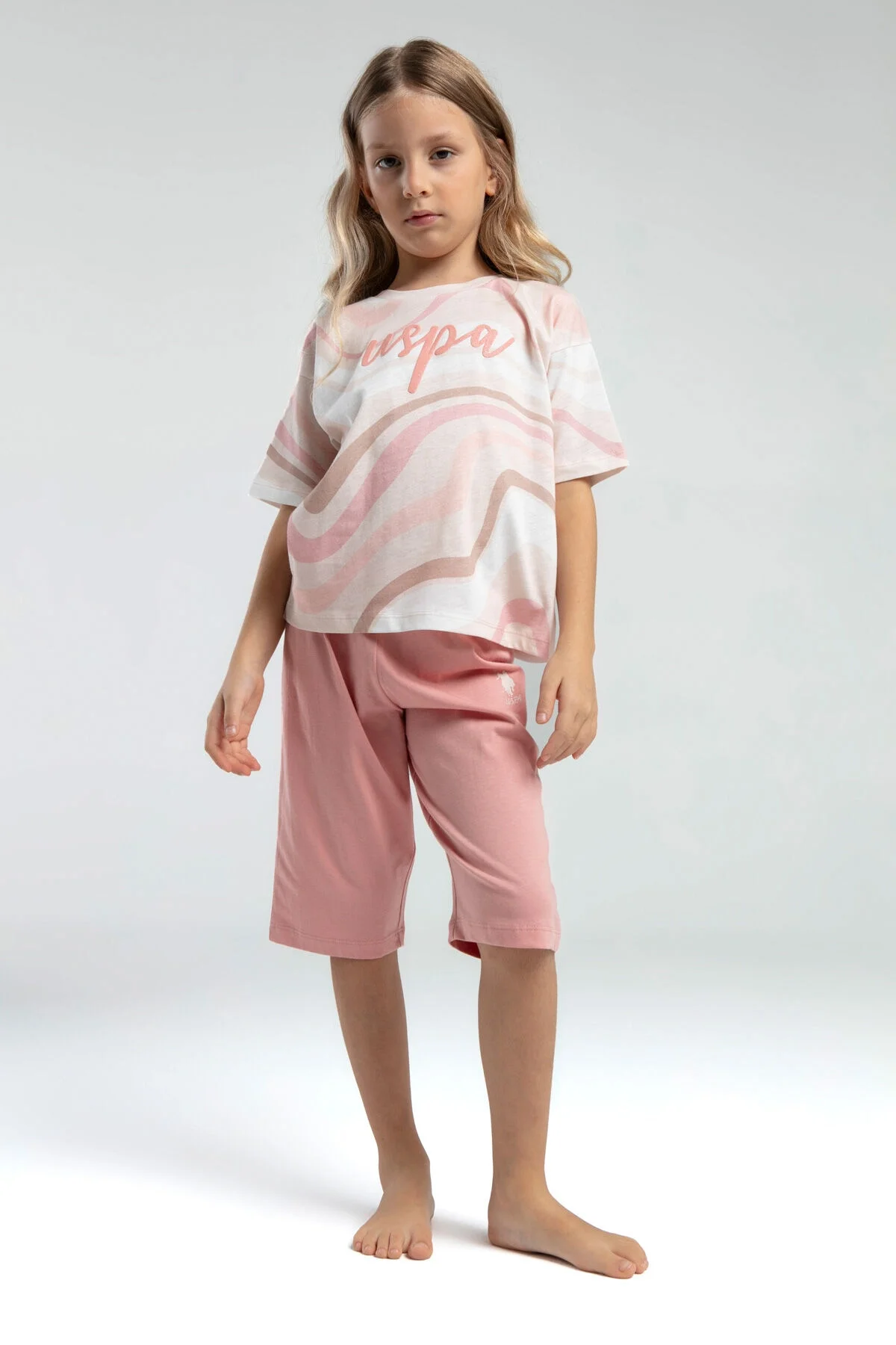 Arnetta U.S. Polo Assn Kız Çocuk Krem Kapri Takımı Kapri Takımı Toptan