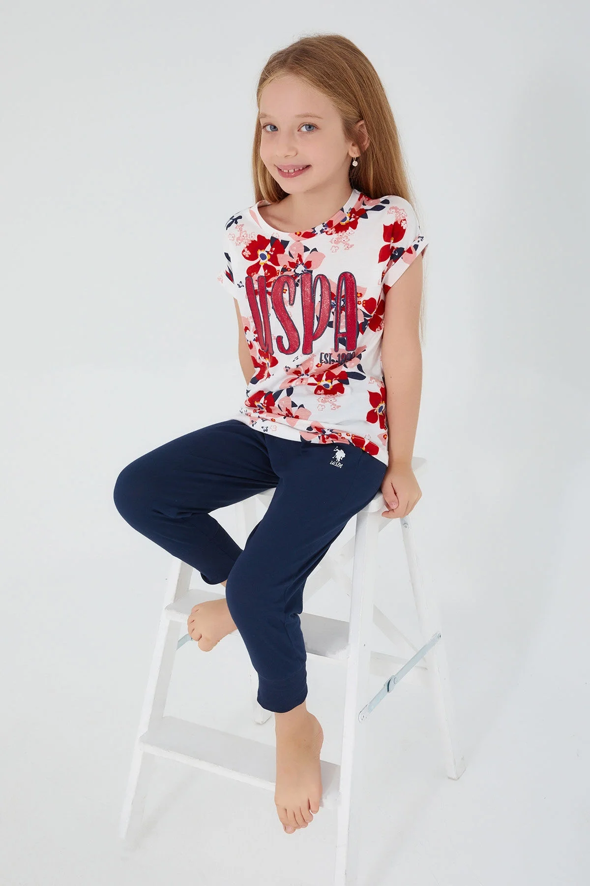 Arnetta U.S. Polo Assn Kız Çocuk Krem Pijama Takımı Pijama Takımı Toptan