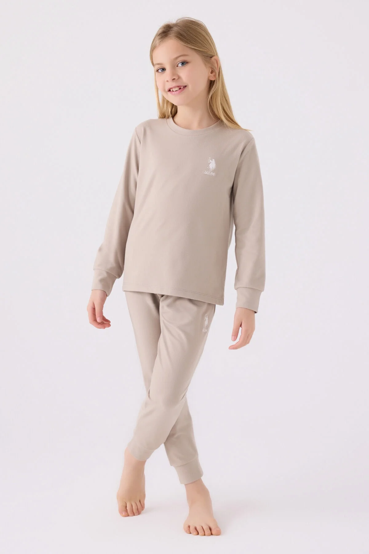 Arnetta U.S. Polo Assn Kız Çocuk Krem Pijama Takımı Pijama Takımı Toptan