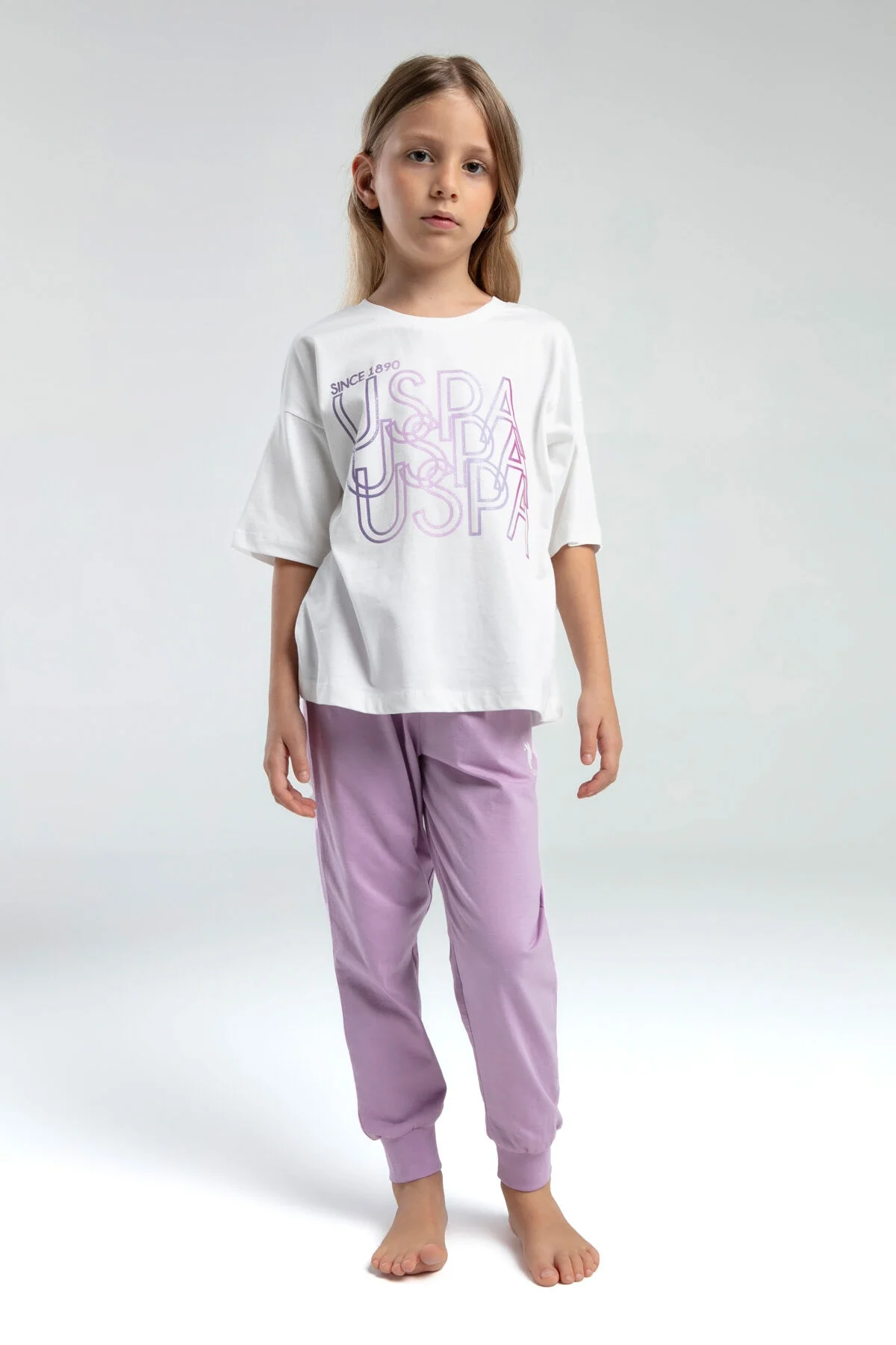 Arnetta U.S. Polo Assn Kız Çocuk Krem Pijama Takımı Pijama Takımı Toptan