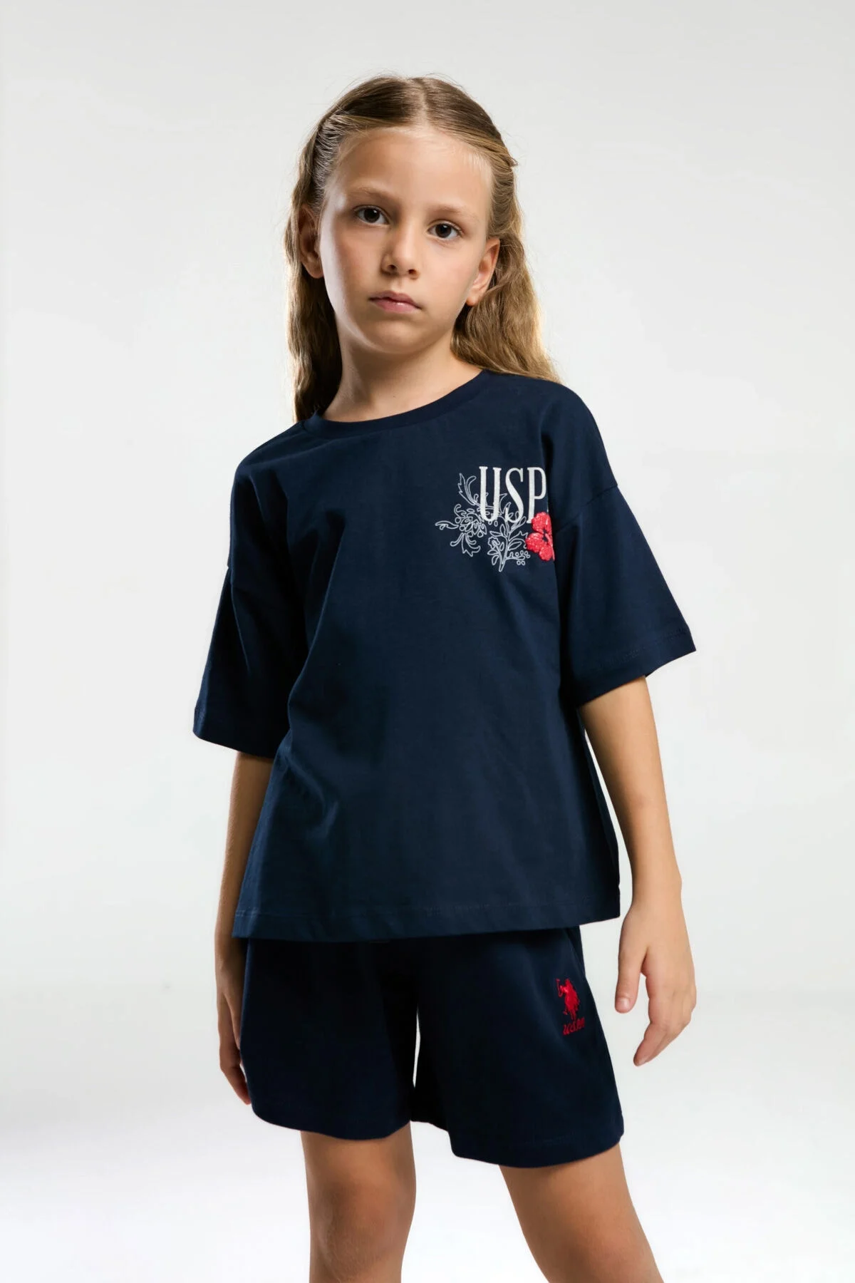 Arnetta U.S. Polo Assn Kız Çocuk Lacivert Şort Takım Şort Takım Toptan
