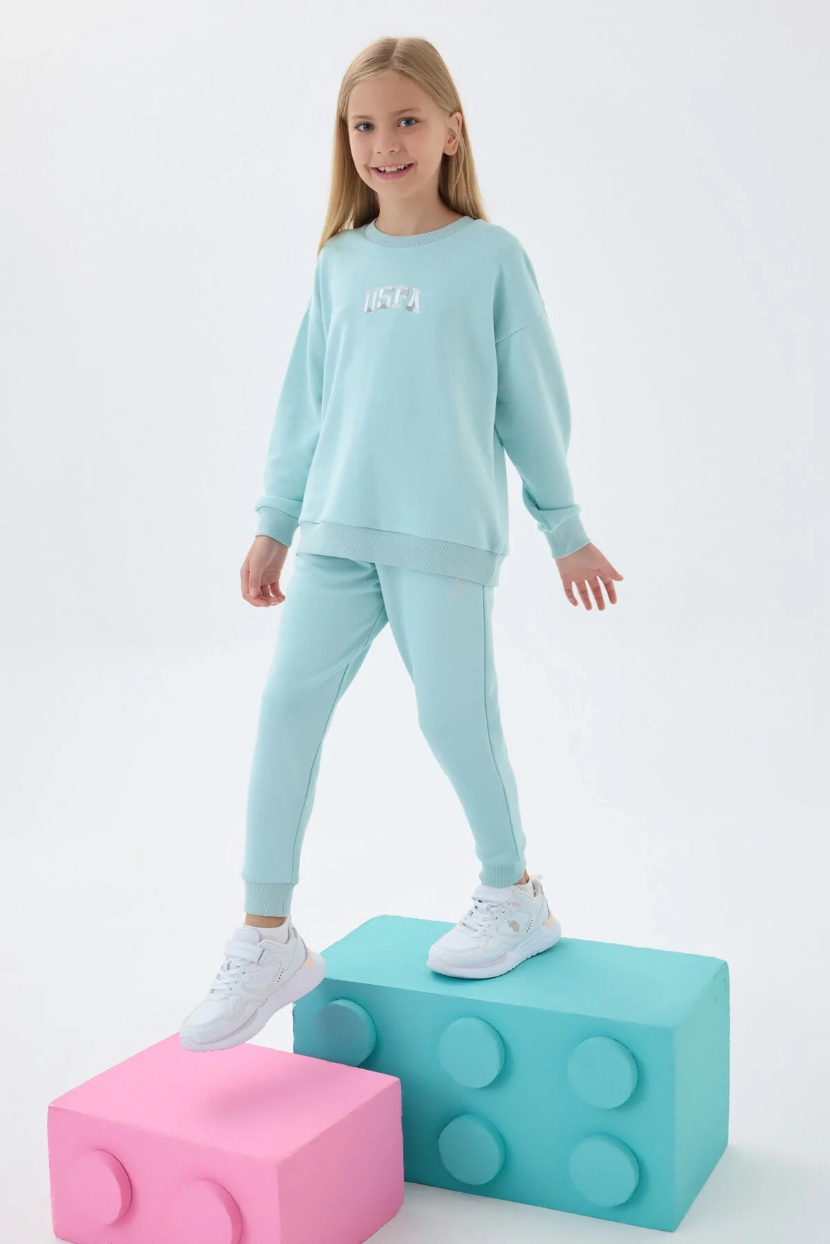 Arnetta U.S. Polo Assn Kız Çocuk Mavi Eşofman Takımı Eşofman Takımı Toptan