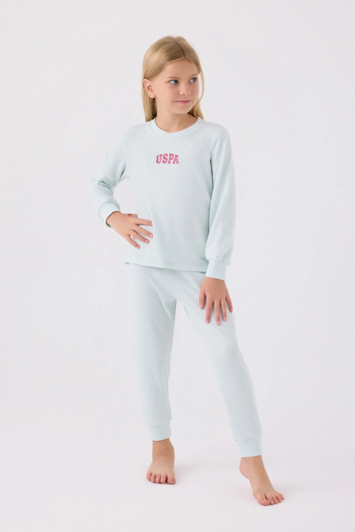 Arnetta U.S. Polo Assn Kız Çocuk Mavi Pijama Takımı Pijama Takımı Toptan