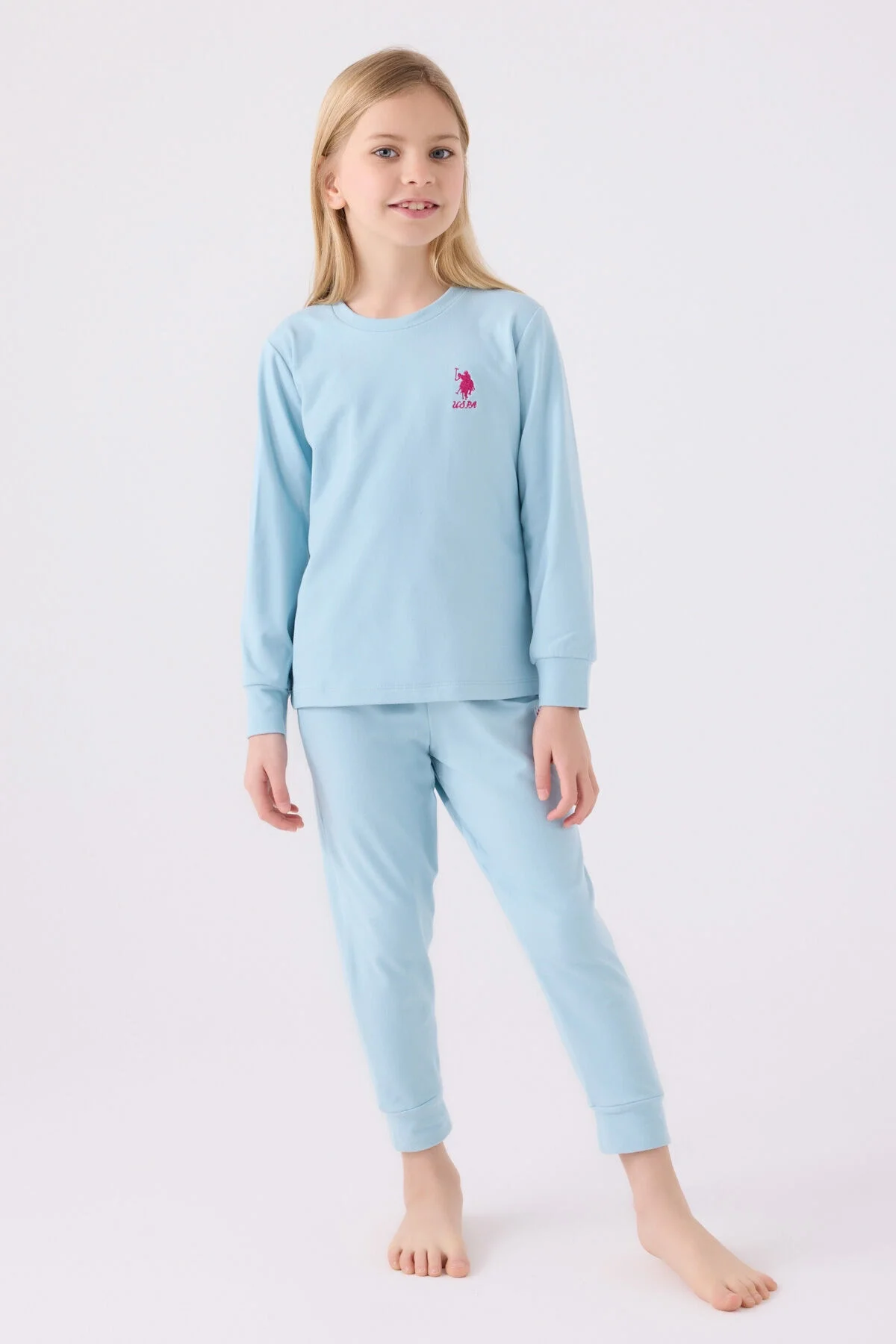 Arnetta U.S. Polo Assn Kız Çocuk Mavi Pijama Takımı Pijama Takımı Toptan