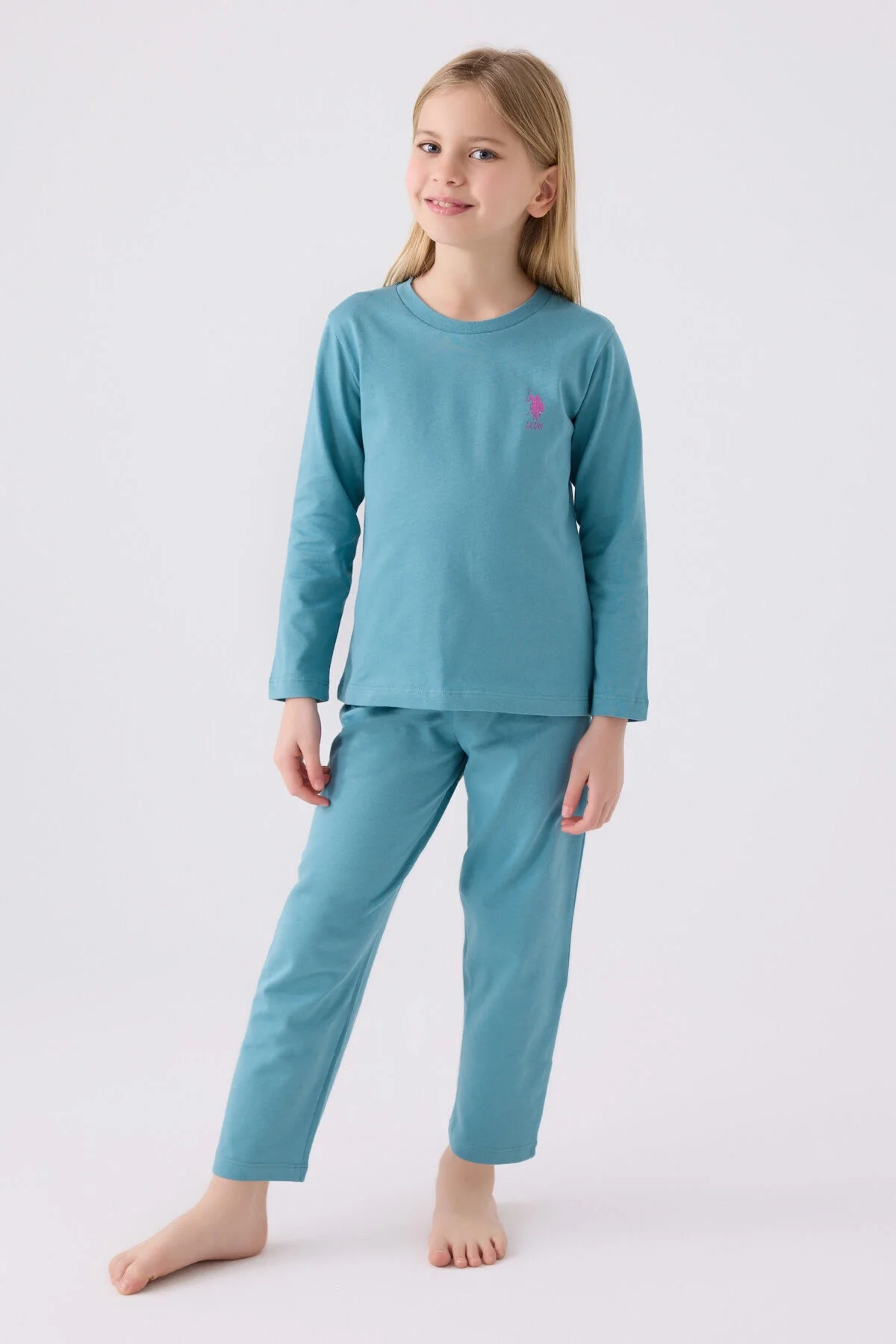 Arnetta U.S. Polo Assn Kız Çocuk Mavi Pijama Takımı Pijama Takımı Toptan