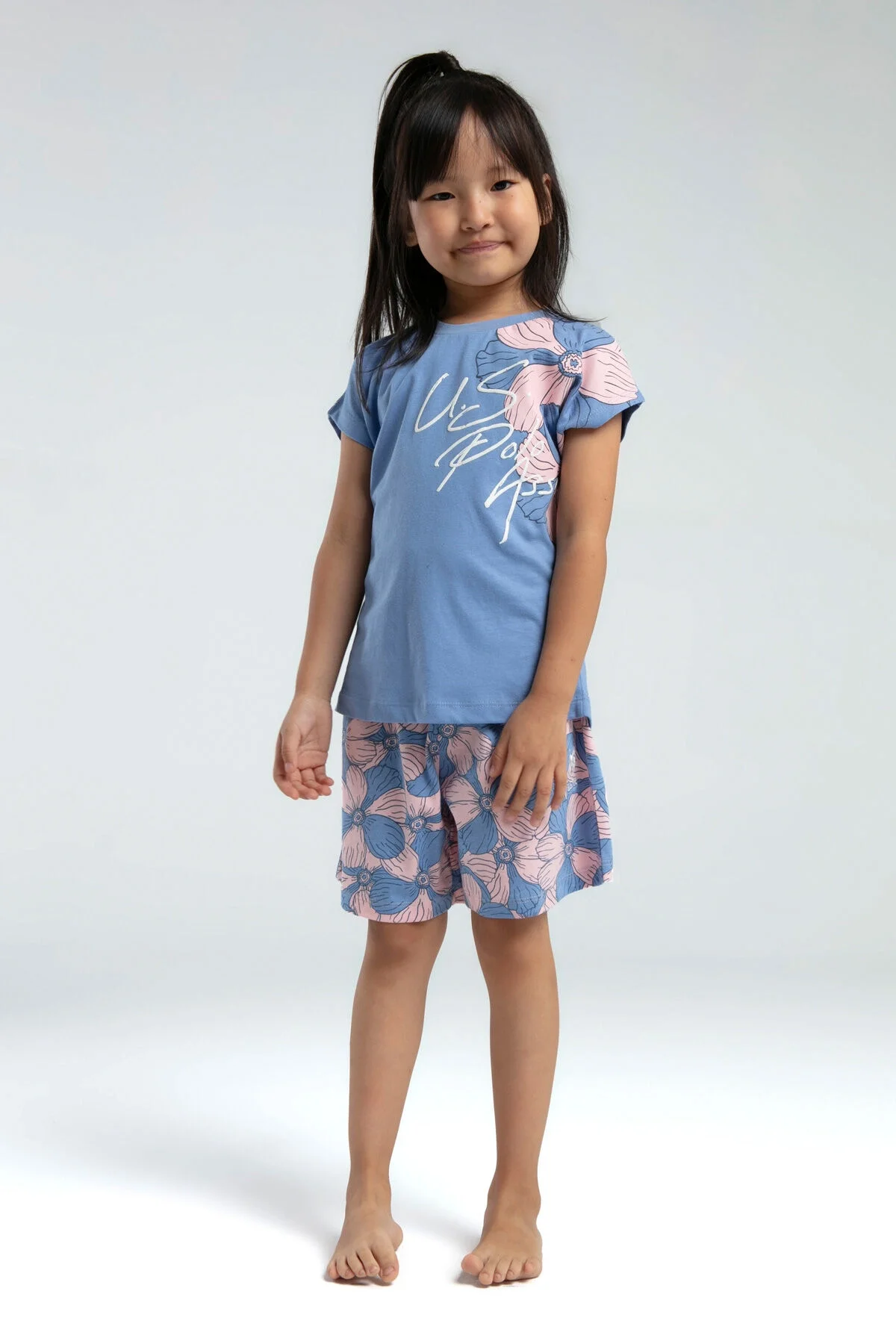 Arnetta U.S. Polo Assn Kız Çocuk Mavi Şort Takım Şort Takım Toptan