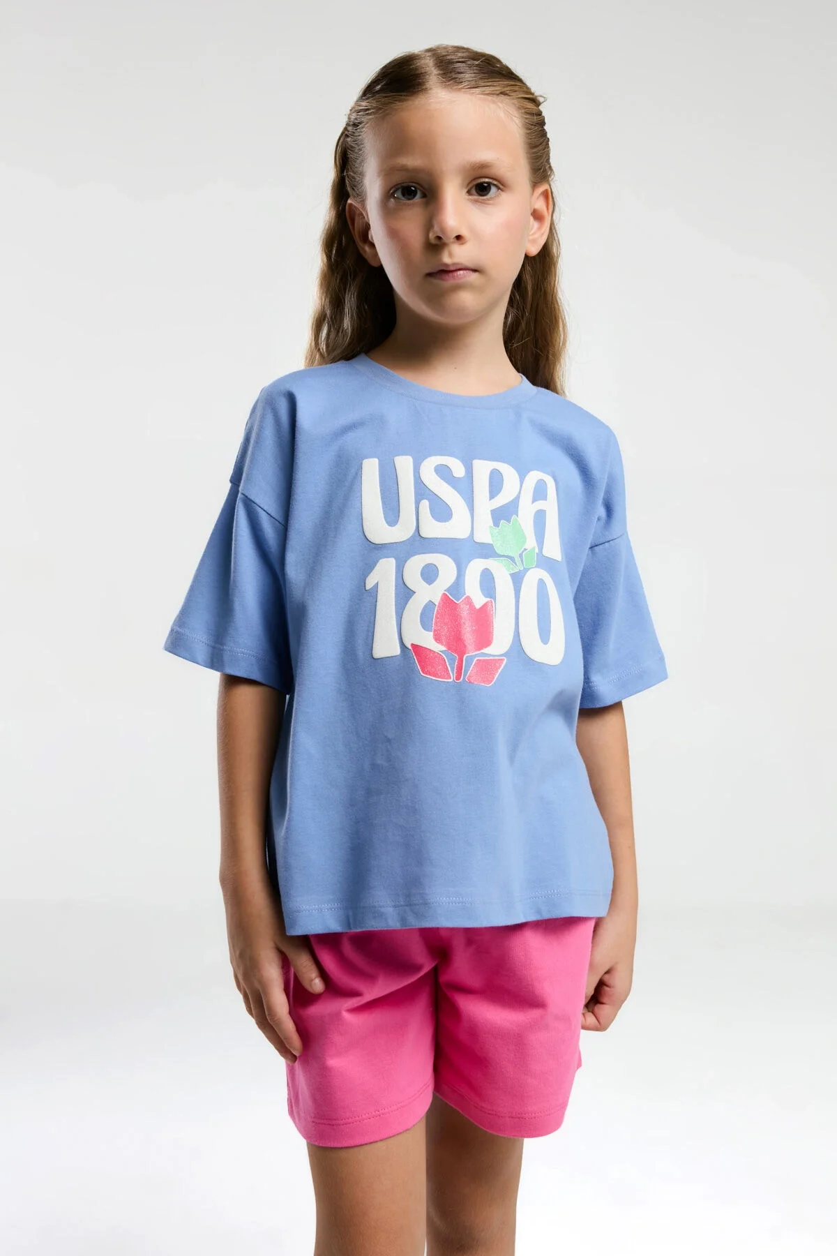 Arnetta U.S. Polo Assn Kız Çocuk Mavi Şort Takım Şort Takım Toptan