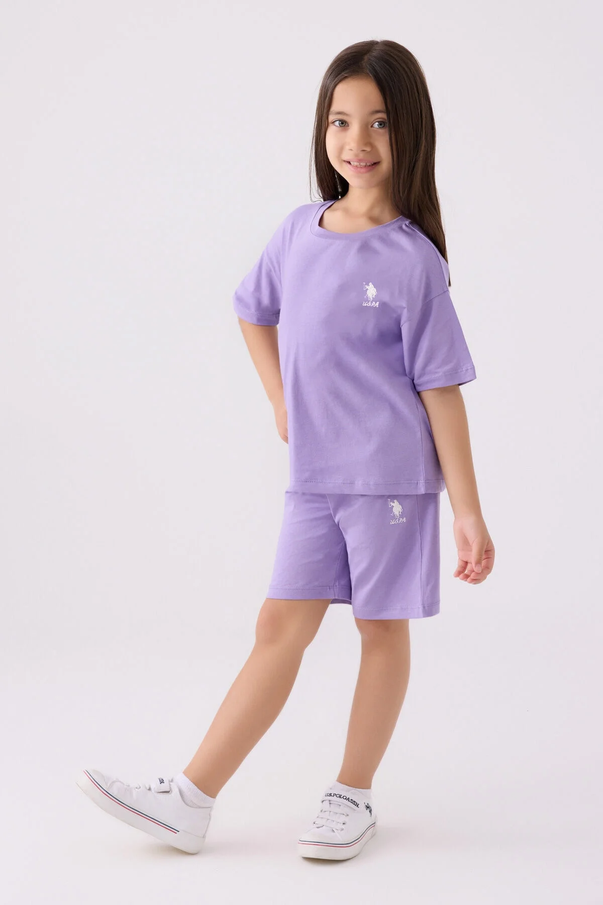 Arnetta U.S. Polo Assn Kız Çocuk Mor Bermuda Takım Bermuda Takım Toptan