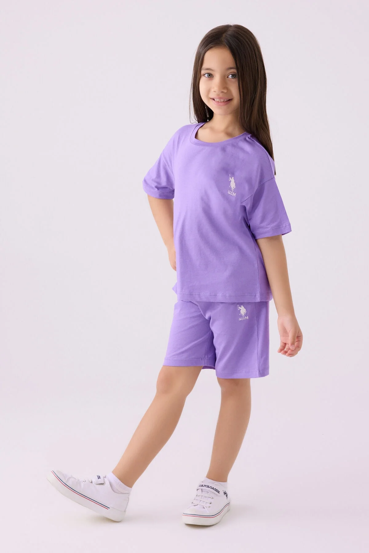 Arnetta U.S. Polo Assn Kız Çocuk Mor Bermuda Takım Bermuda Takım Toptan